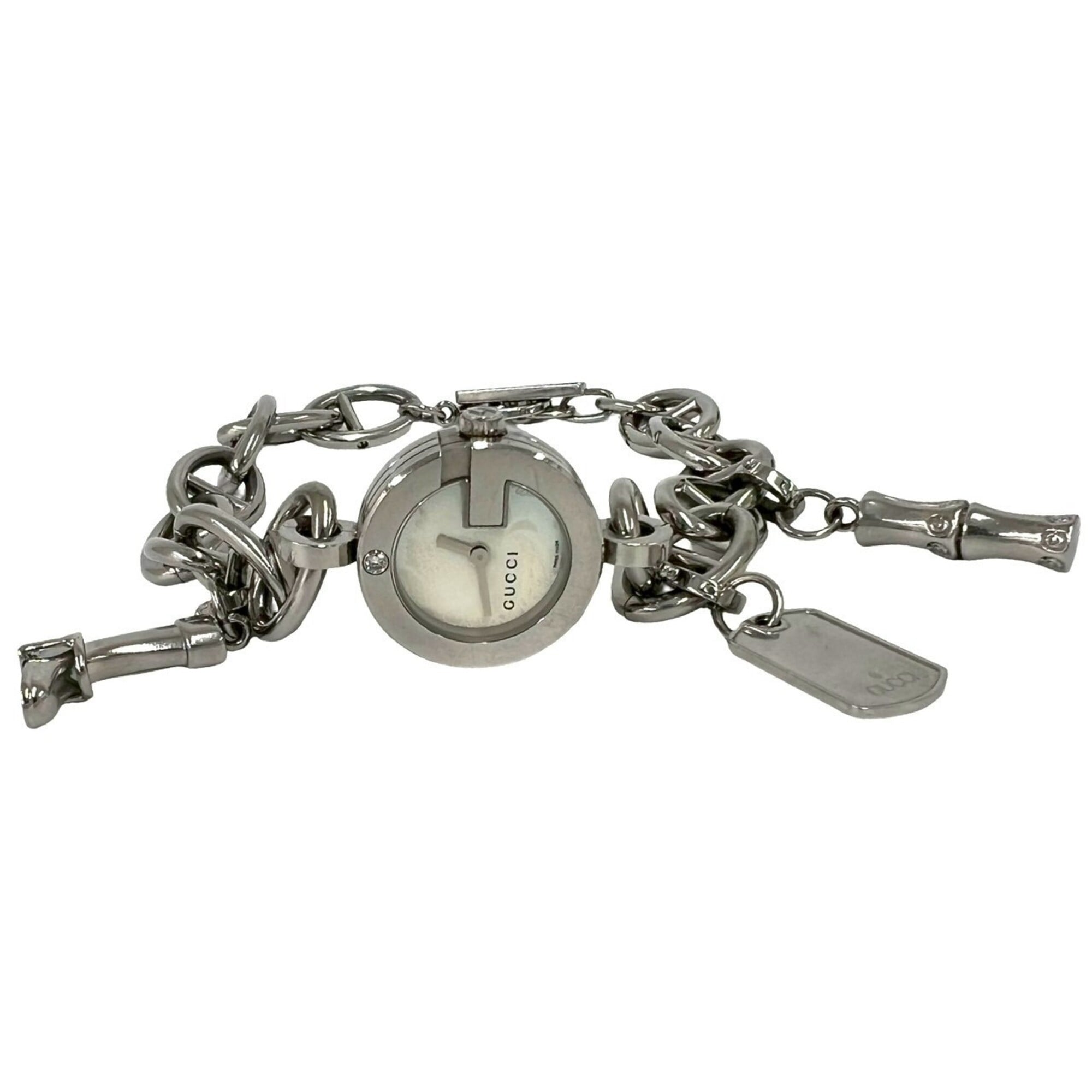 GUCCI Gucci Logo Charm Stainless Steel Quartz Wristwatch Silver 37369 — Good