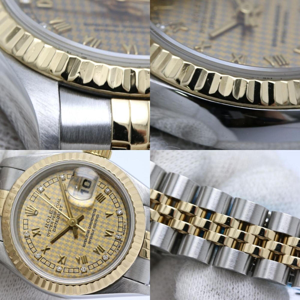 ROLEX Datejust 10P Diamond Houndstooth Gold 69173G Women's Watch 40548 — Good