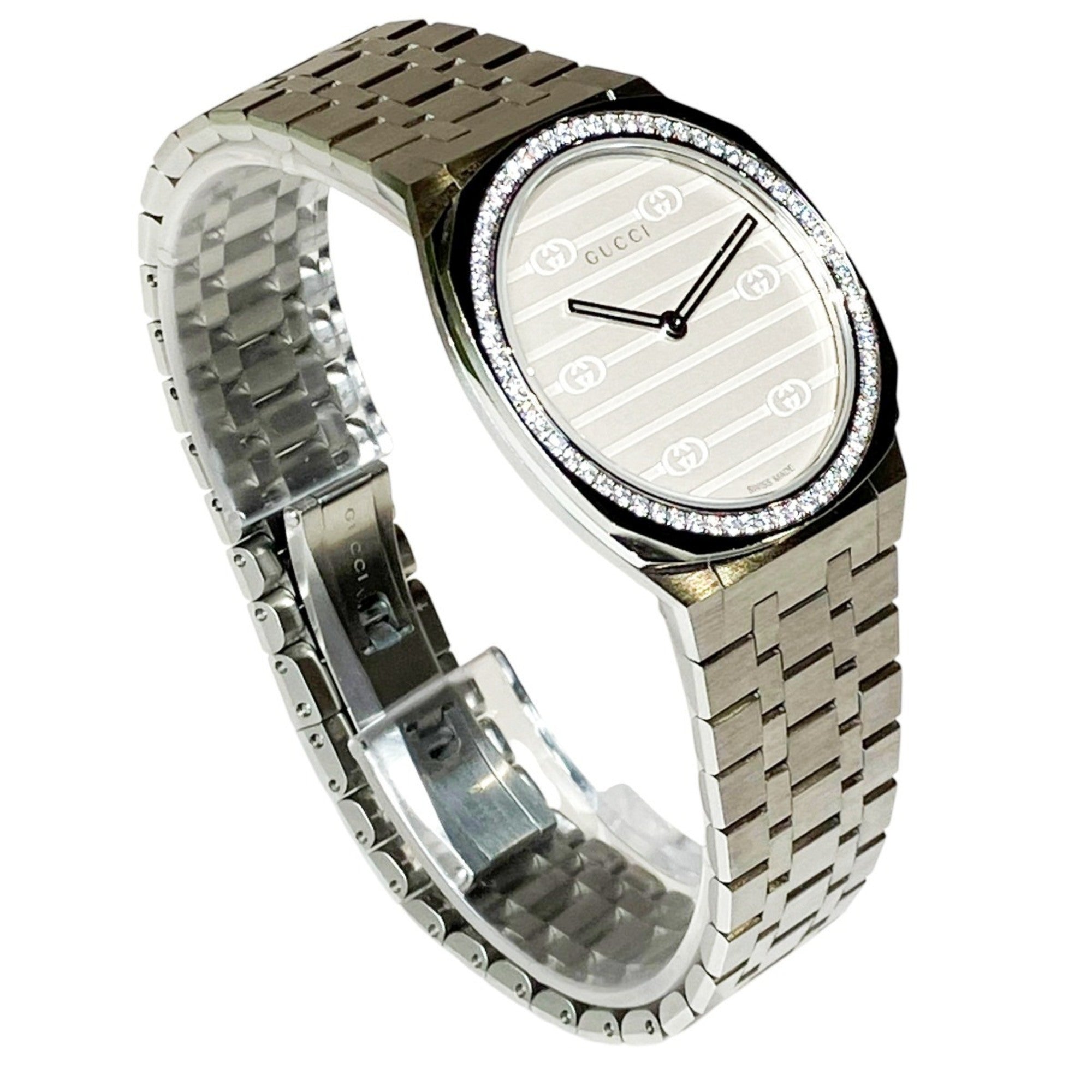 Gucci 25H Watch, Total Weight 57g, Stainless Steel, Quartz Movement, Silver Dial, YA163401 — Good