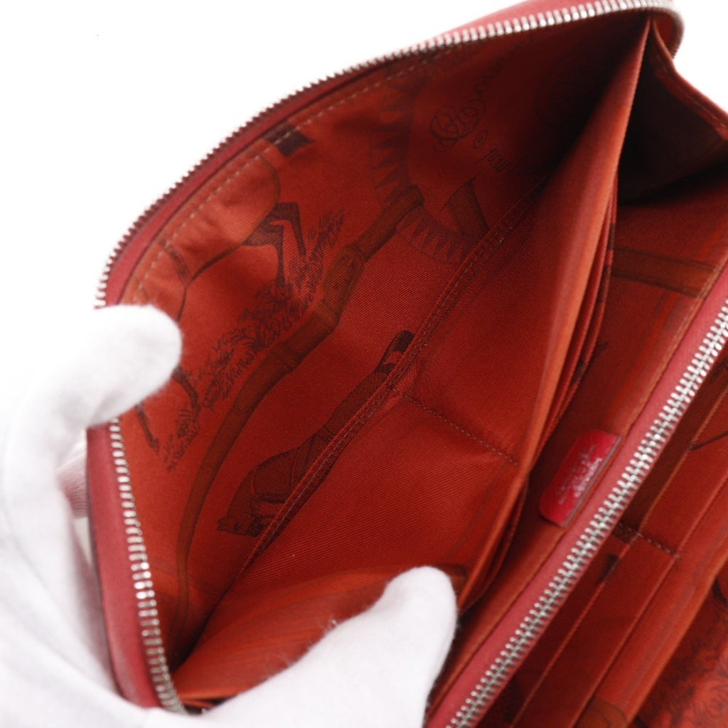 Hermes HERMES Azap Silk in Long Wallet Veau Epsom 2010 Red □N Zipper Women's