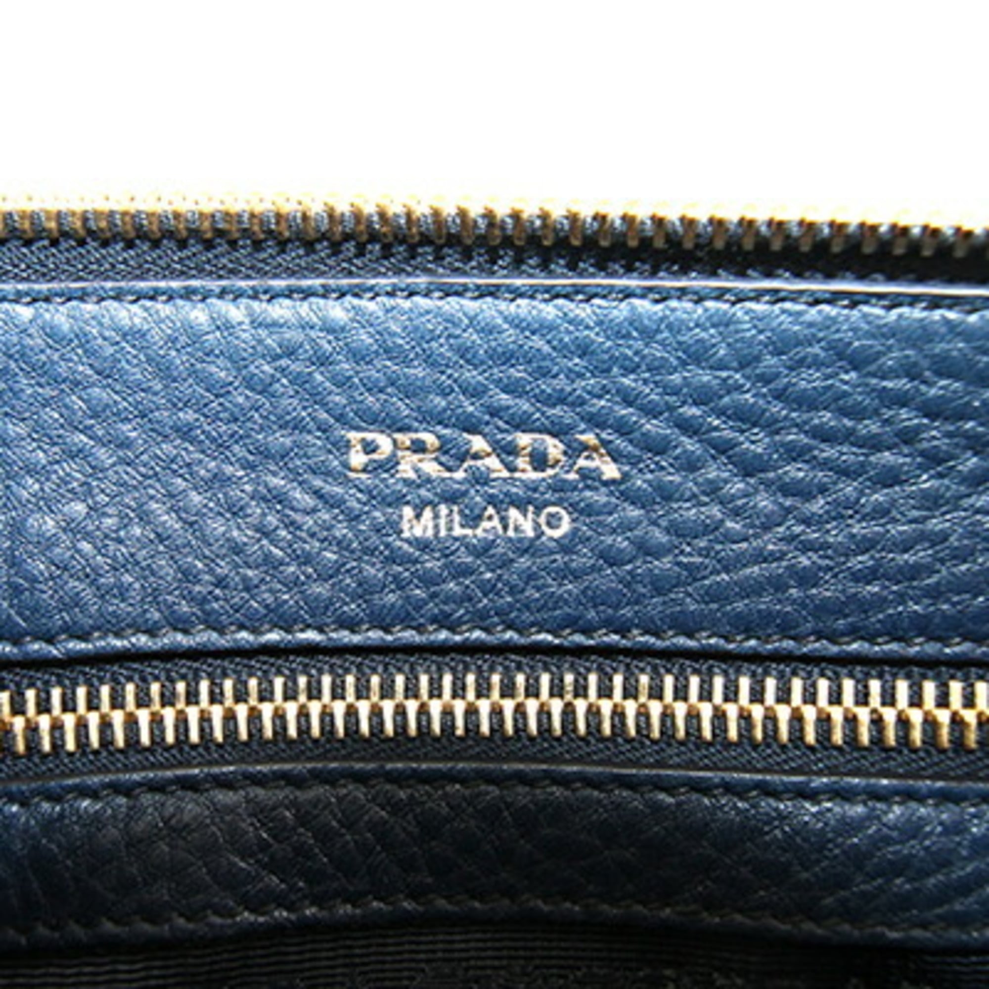 Prada Shoulder Bag 1BH050 Navy Leather Crossbody for Women