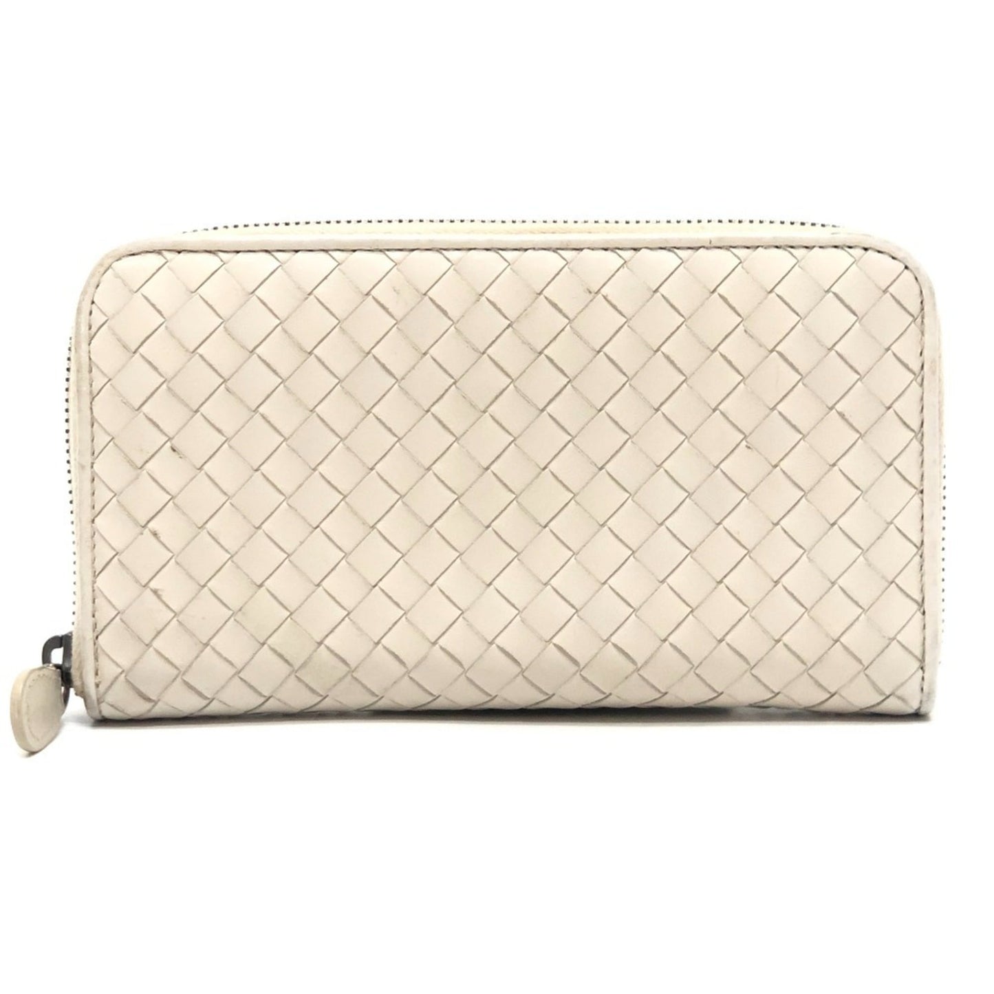 BOTTEGA VENETA 114076 Intrecciato Long Wallet with Round Zipper, Leather, Women's, White