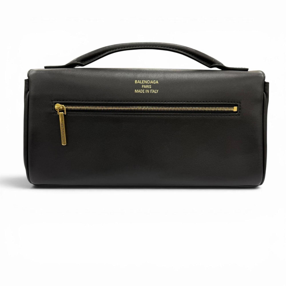 BALENCIAGA 834943 Bel Air Small Clutch Bag, 2-Way Leather Shoulder Black, Made in Italy, Women's, with Dust Bag — Like New