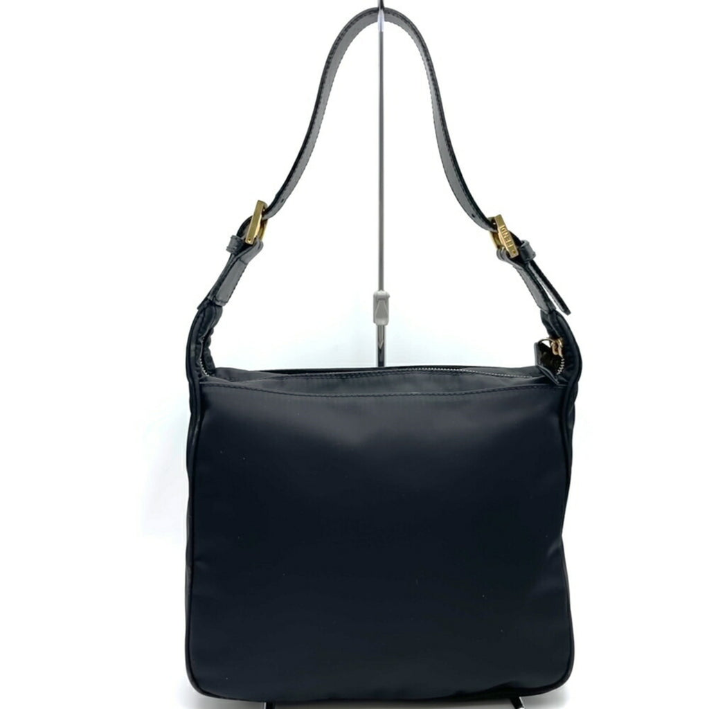 FENDI 06 11 15328 982 Shoulder Bag FF Nylon Leather Black Women's
