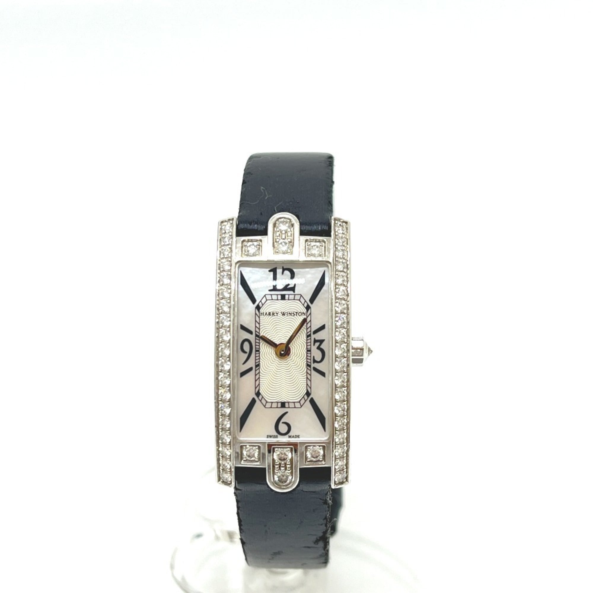 HARRY WINSTON Avenue C Mini Watch (AVCQHM16WW024) with Genuine Diamonds, Shell, and Quartz Movement, 18KWG, Women's, Silver — Good