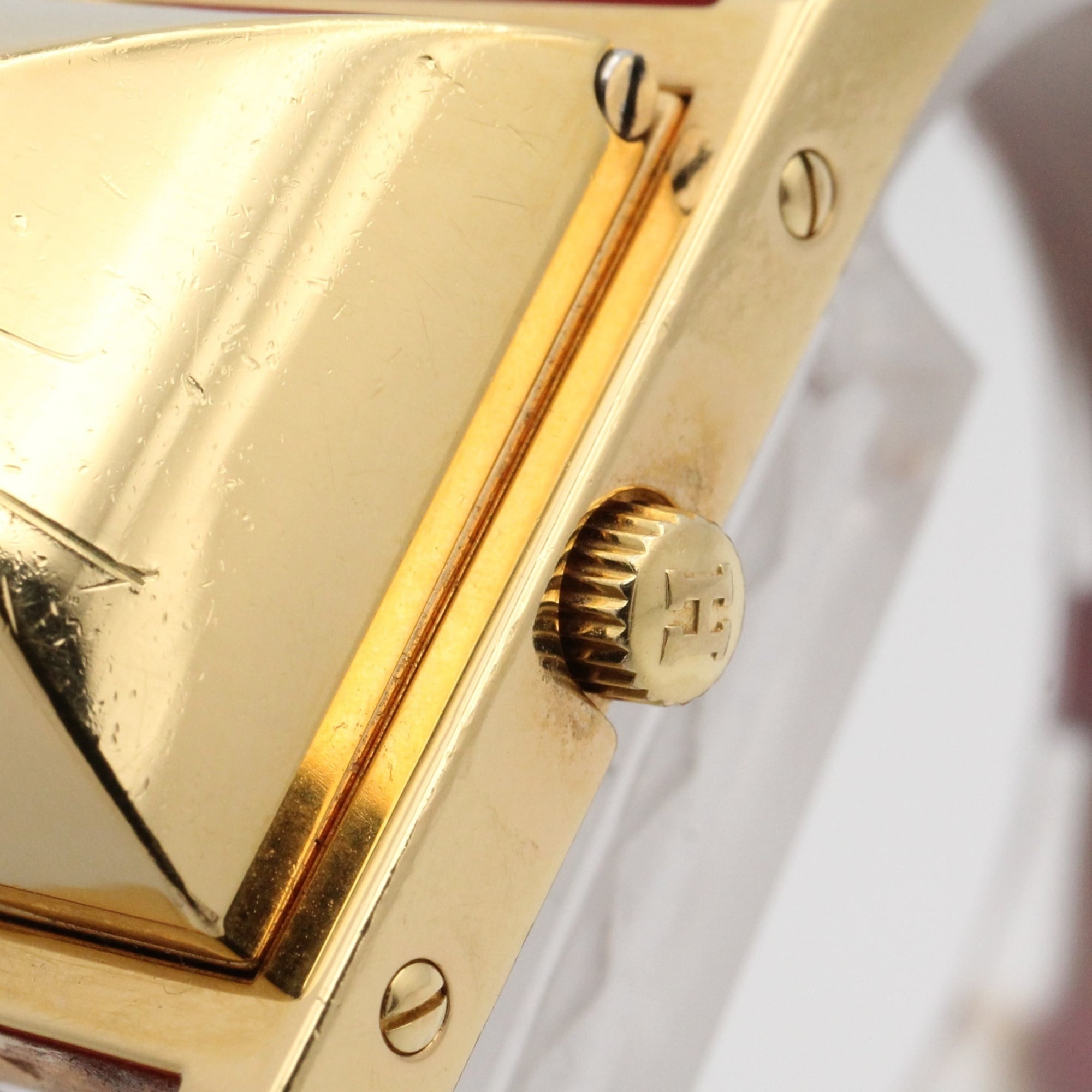 Hermes Medor watch, gold-plated (GP), leather strap, women's, white, ME1.201 — Very Good