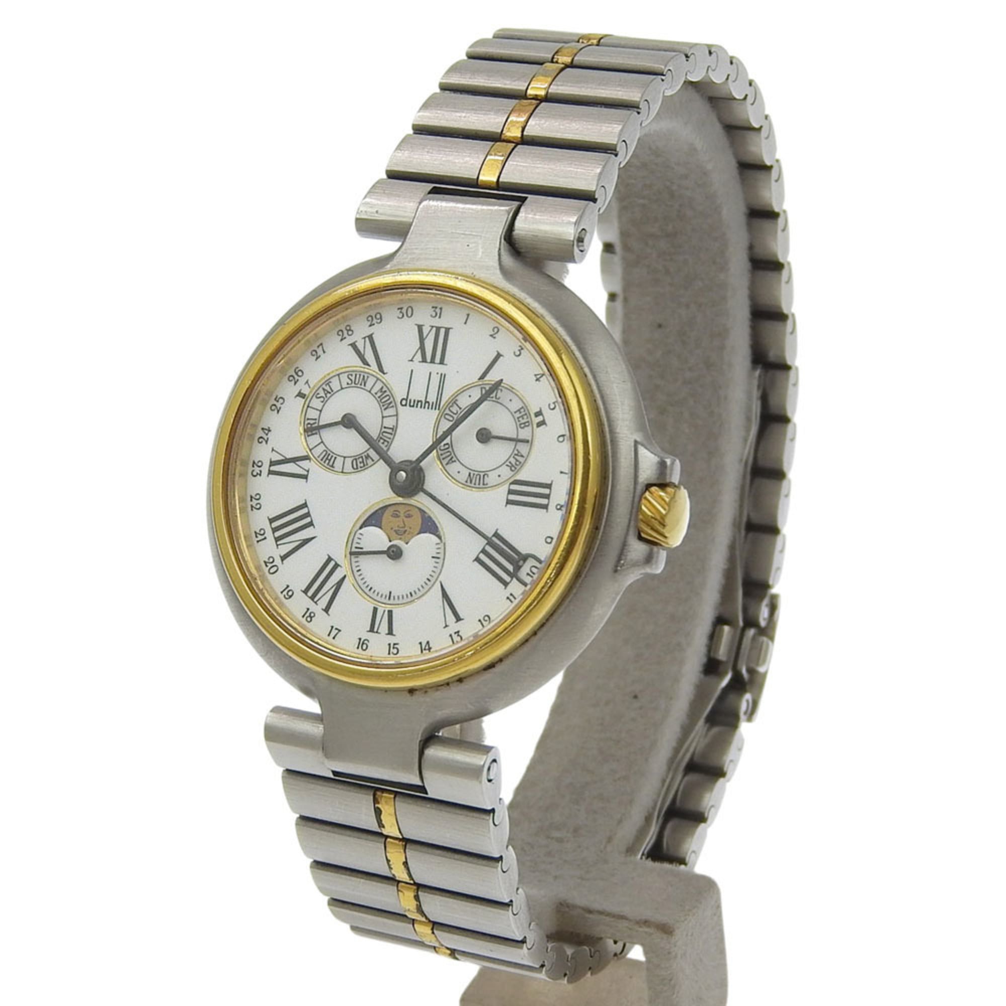 Dunhill Millennium Watch, Moon Phase, Stainless Steel x Gold Plated, Quartz, Multi-Hand Analog, White Dial, Boys' Size — Good