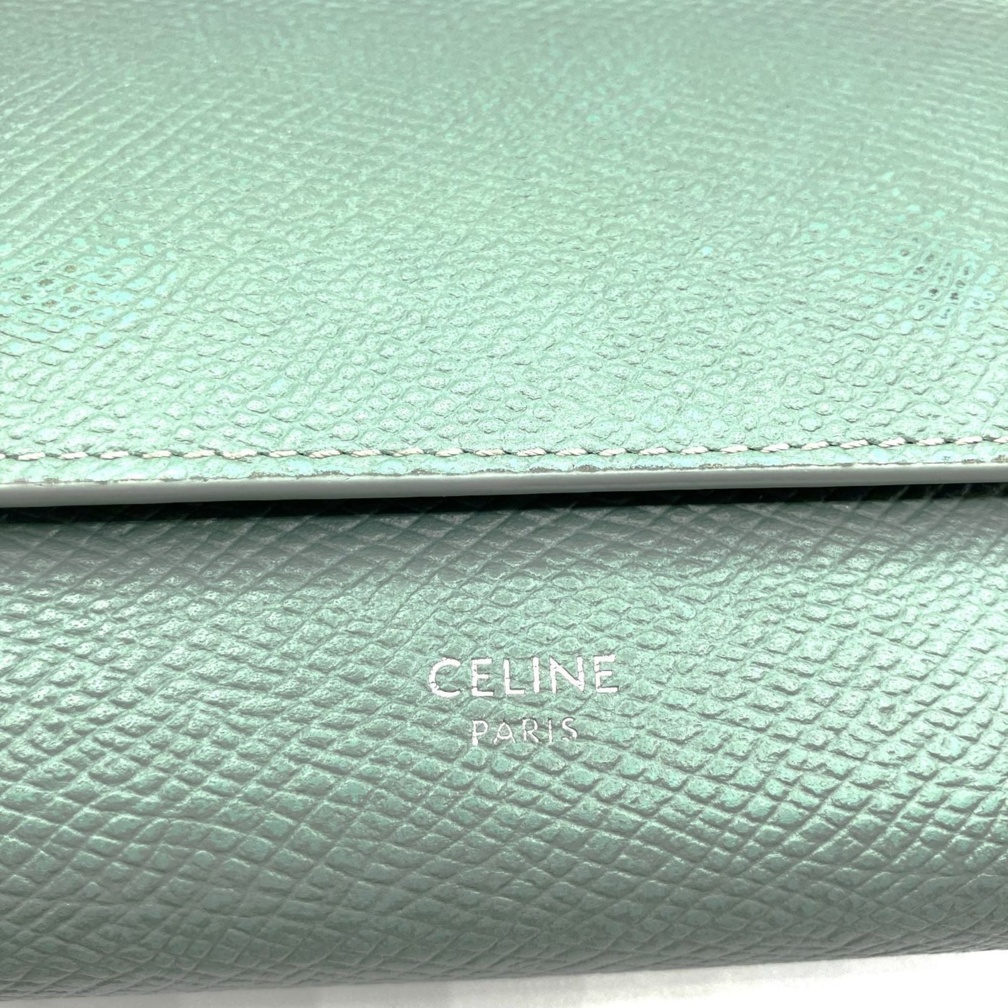 CELINE Small Trifold Wallet in Gray and Green