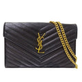 Saint Laurent Women's Shoulder Wallet Grain de Poudre Leather Cassandra Classic Chain Black