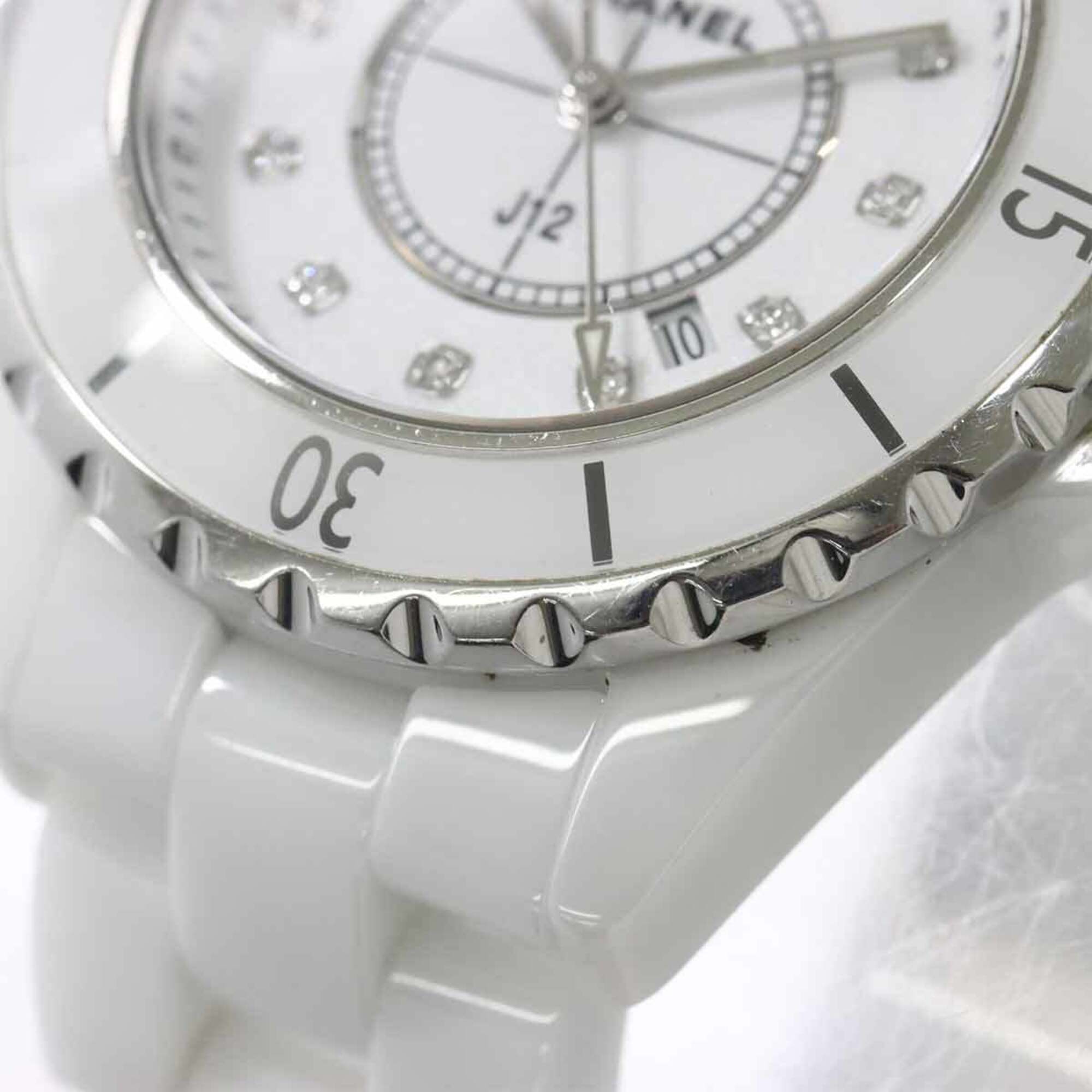 Chanel J12 33mm H1628 Women's Watch, 12 Diamonds, Date Display, White Ceramic Quartz Watch — Very Good