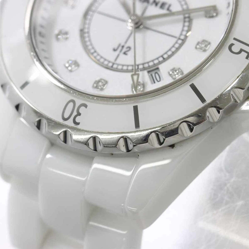 Chanel J12 33mm H1628 Women's Watch, 12 Diamonds, Date Display, White Ceramic Quartz Watch — Very Good