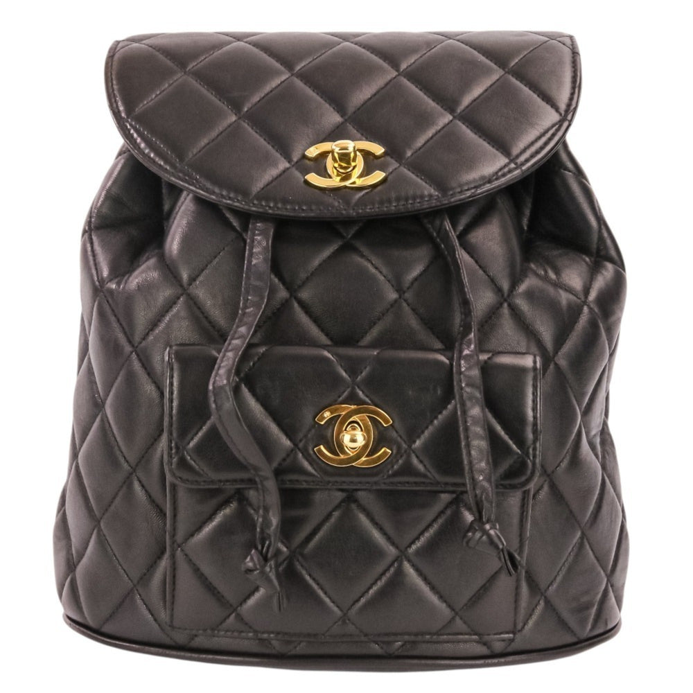 CHANEL Vintage Matelassé Lambskin Chain Shoulder Turnlock Backpack Rucksack Black Women's — Like New