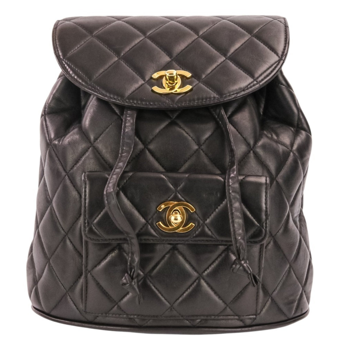 CHANEL Vintage Matelassé Lambskin Chain Shoulder Turnlock Backpack Rucksack Black Women's — Like New