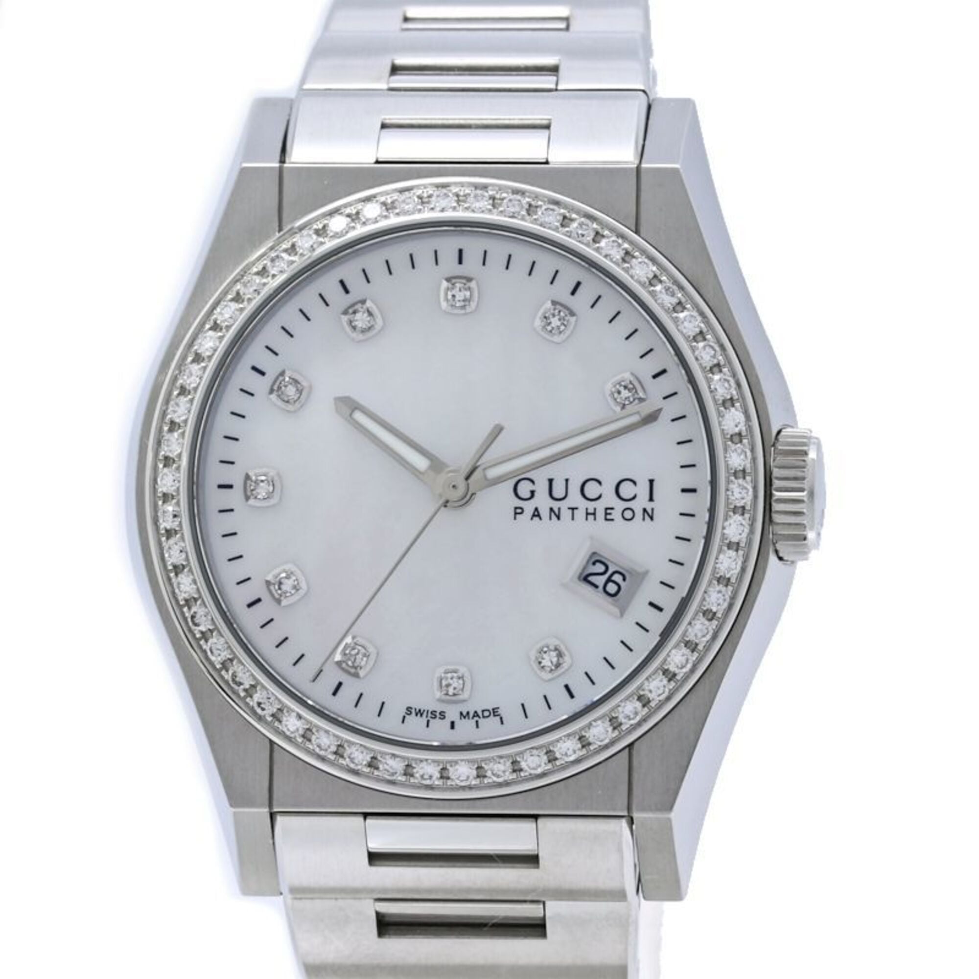 GUCCI Pantheon Bezel Diamond 10P Watch YA115404 115.4 Boys' Stainless Steel 40561 — Good