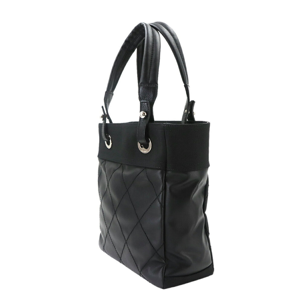 Chanel Paris Biarritz PM Tote Handbag, Nylon and Leather, Black, A34208, Silver Hardware — Like New