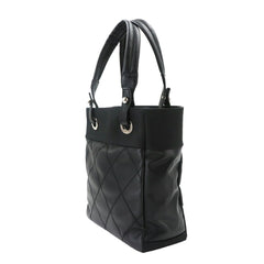 Chanel Paris Biarritz PM Tote Handbag, Nylon and Leather, Black, A34208, Silver Hardware — Like New