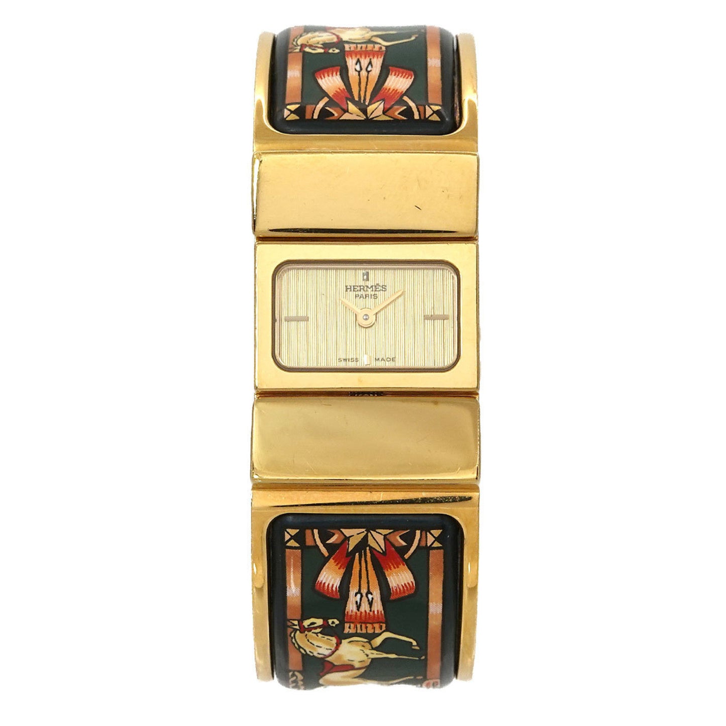 Hermès Loquet LO1 201 Bangle Watch for Women, Enamel Gold Quartz Movement