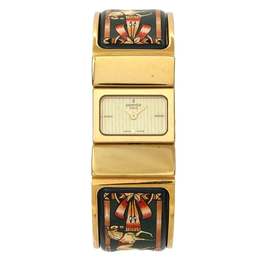 Hermès Loquet LO1 201 Bangle Watch for Women, Enamel Gold Quartz Movement