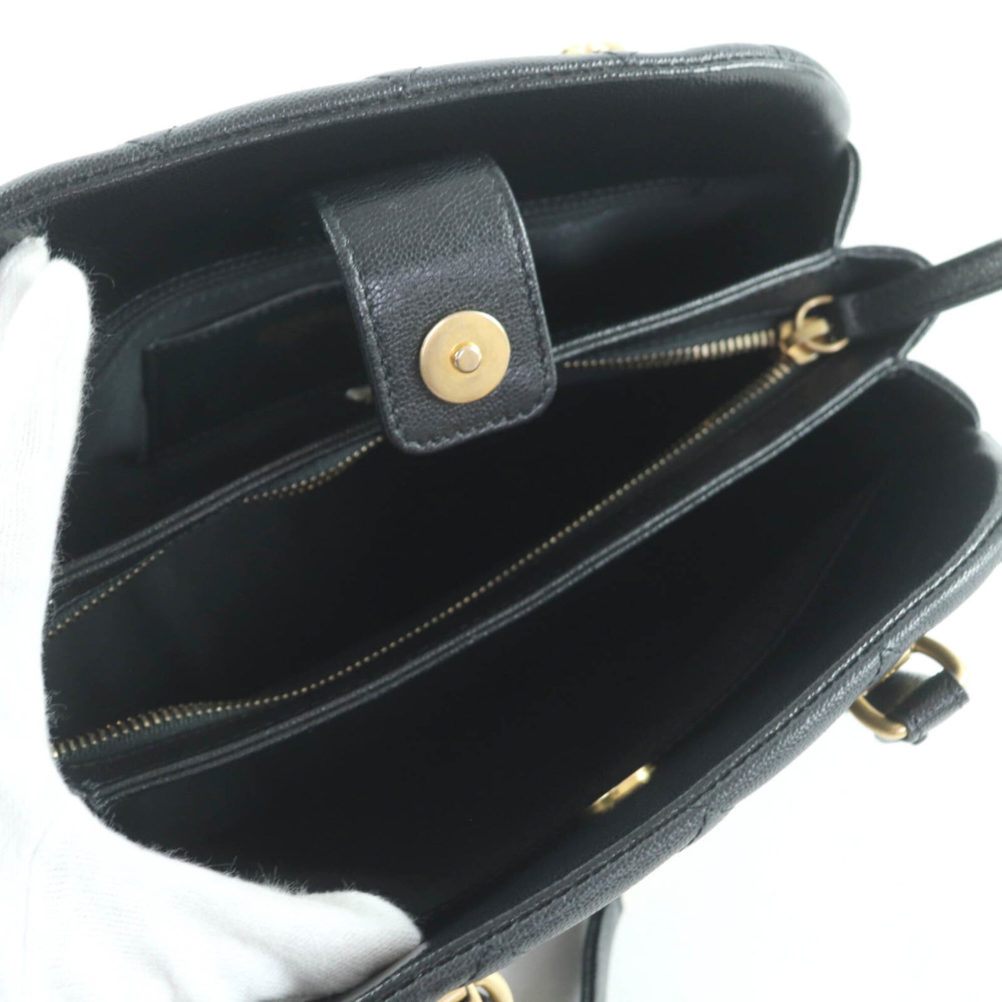 CHANEL AS3893 Caviar Skin Matelassé Coco Mark 2-Way Bowling Bag Handbag Black Gold Hardware Comes with Box and Dust Made in Italy Women's — Like New
