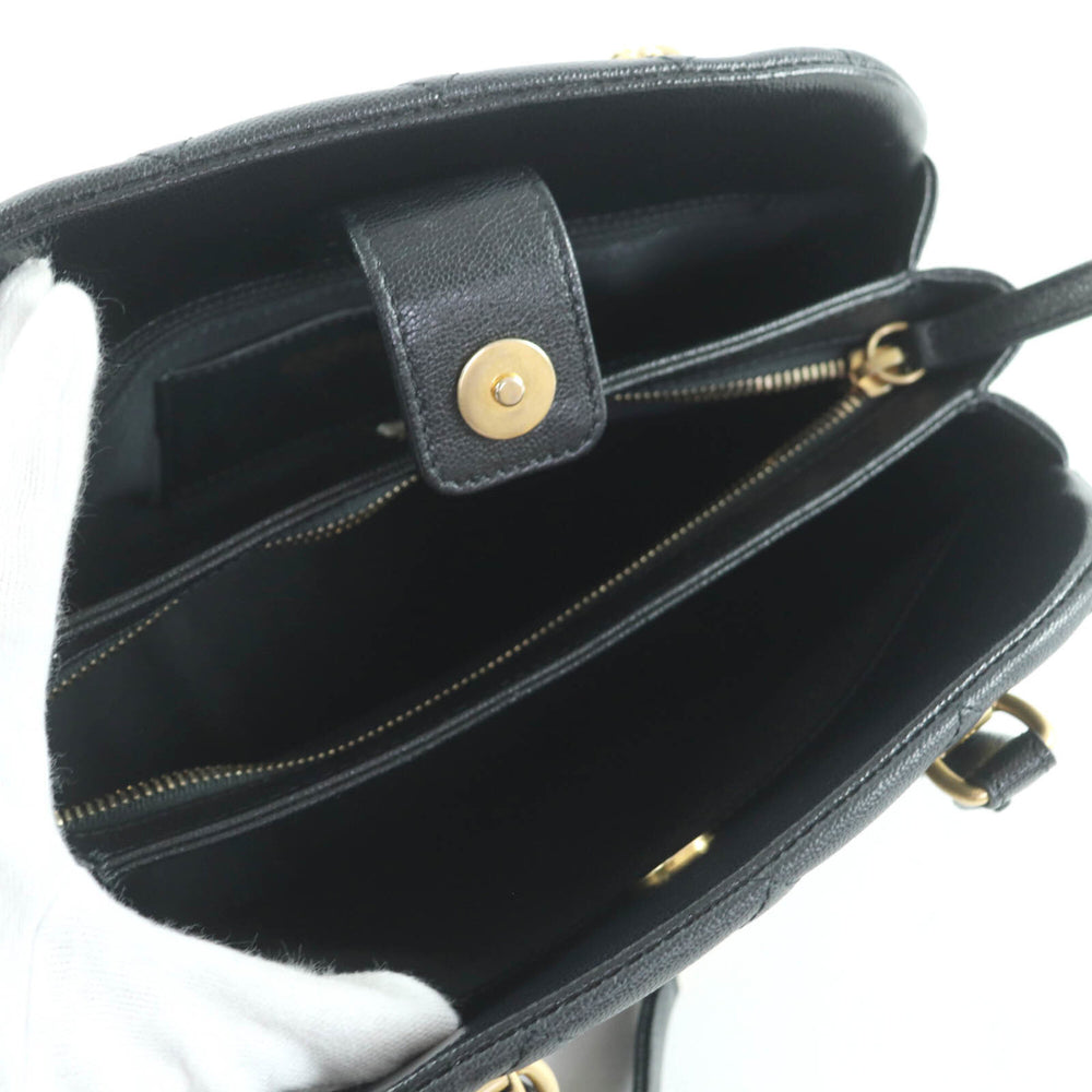 CHANEL AS3893 Caviar Skin Matelassé Coco Mark 2-Way Bowling Bag Handbag Black Gold Hardware Comes with Box and Dust Made in Italy Women's — Like New