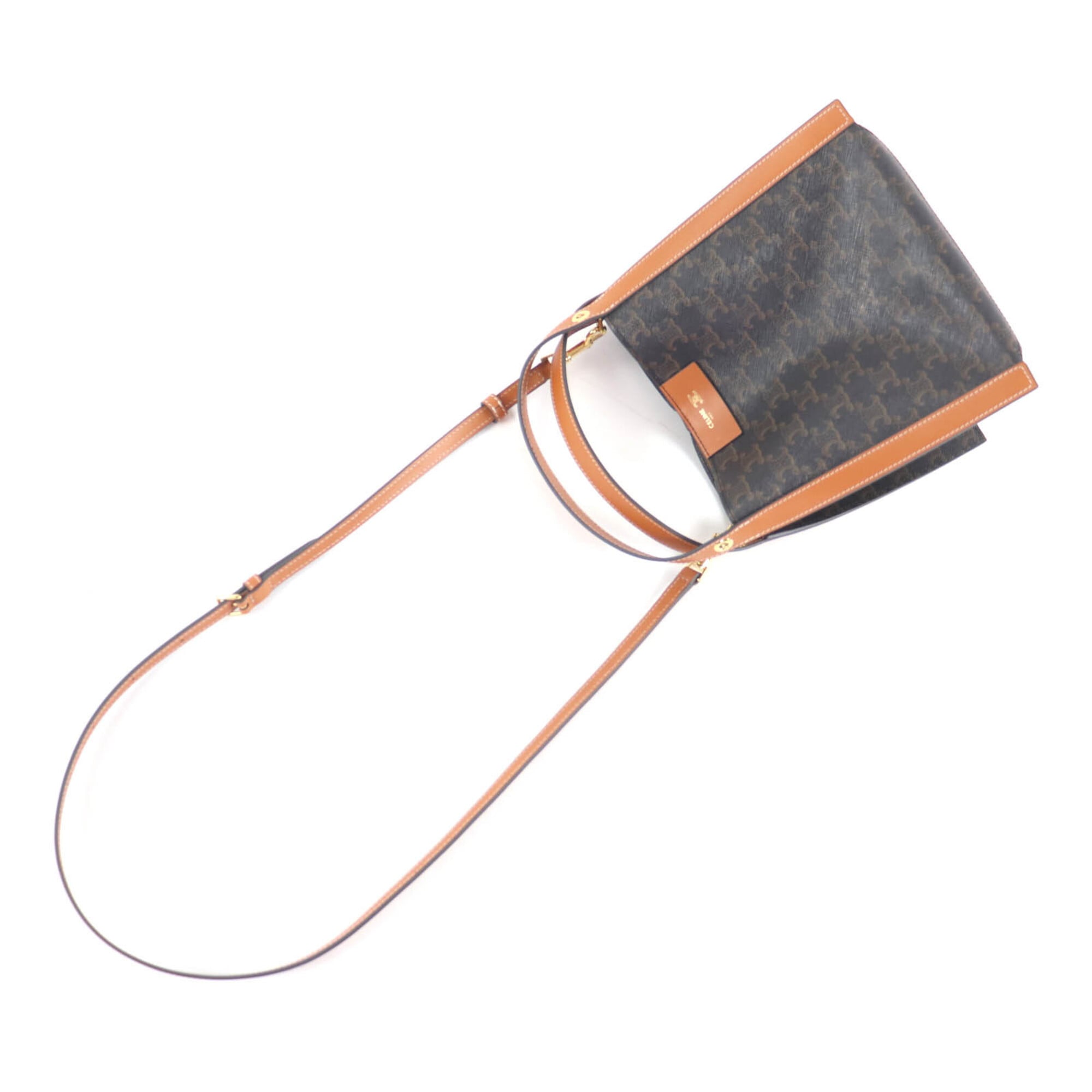 CELINE 12418 Small Cubo Bag Honey Logo Triomphe Canvas 2-way Shoulder Made in Italy Women's — Like New