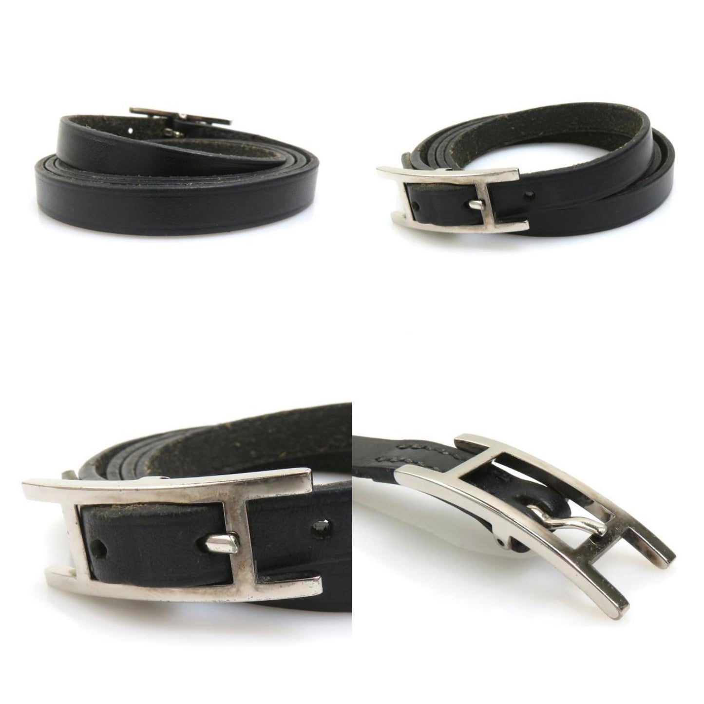 Hermes Hermès Api Leather Bracelet in Black and Silver for Women (e60669a)