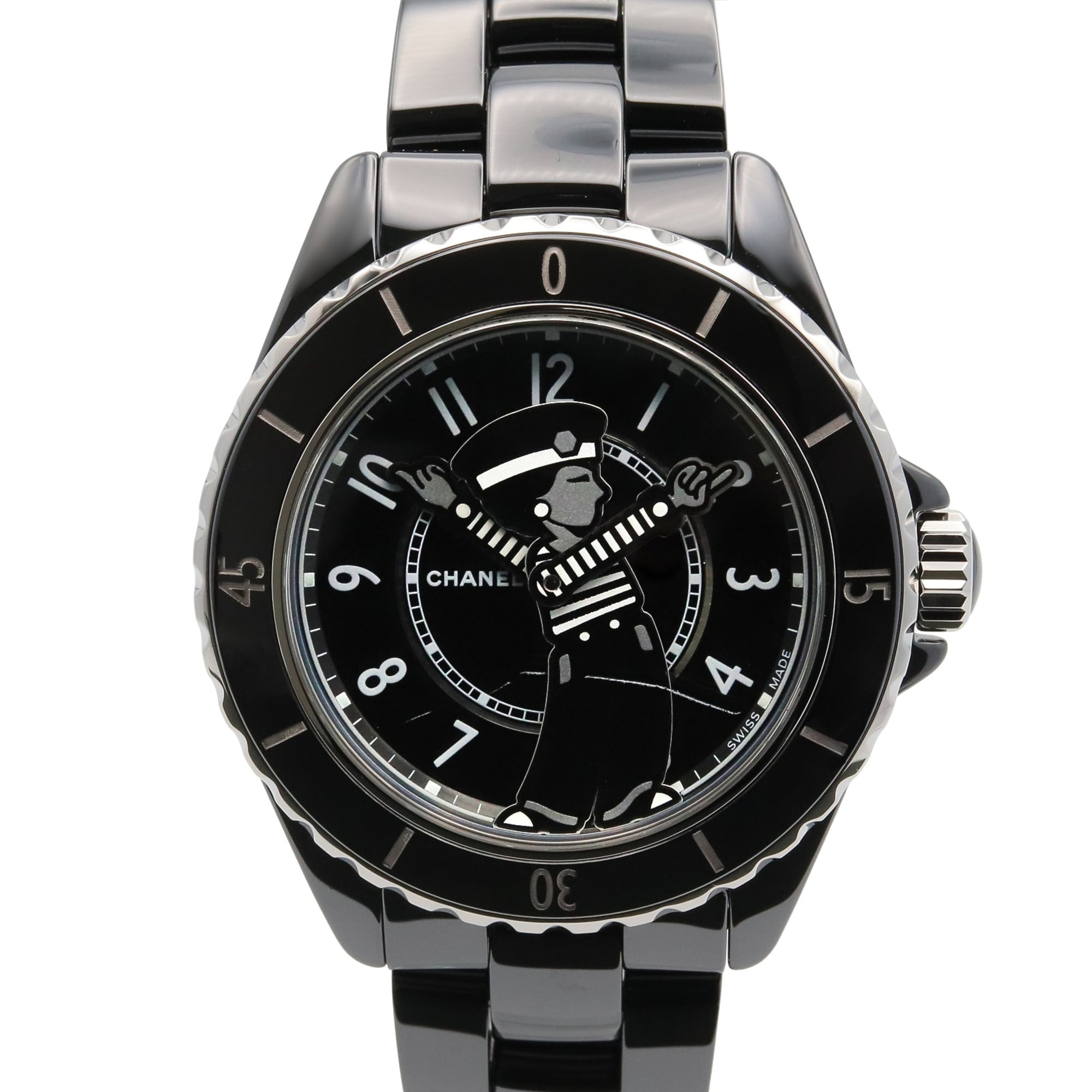 Chanel Mademoiselle J12 La Pausa Ceramic Men's Watch, Black, Model H7609 — Very Good