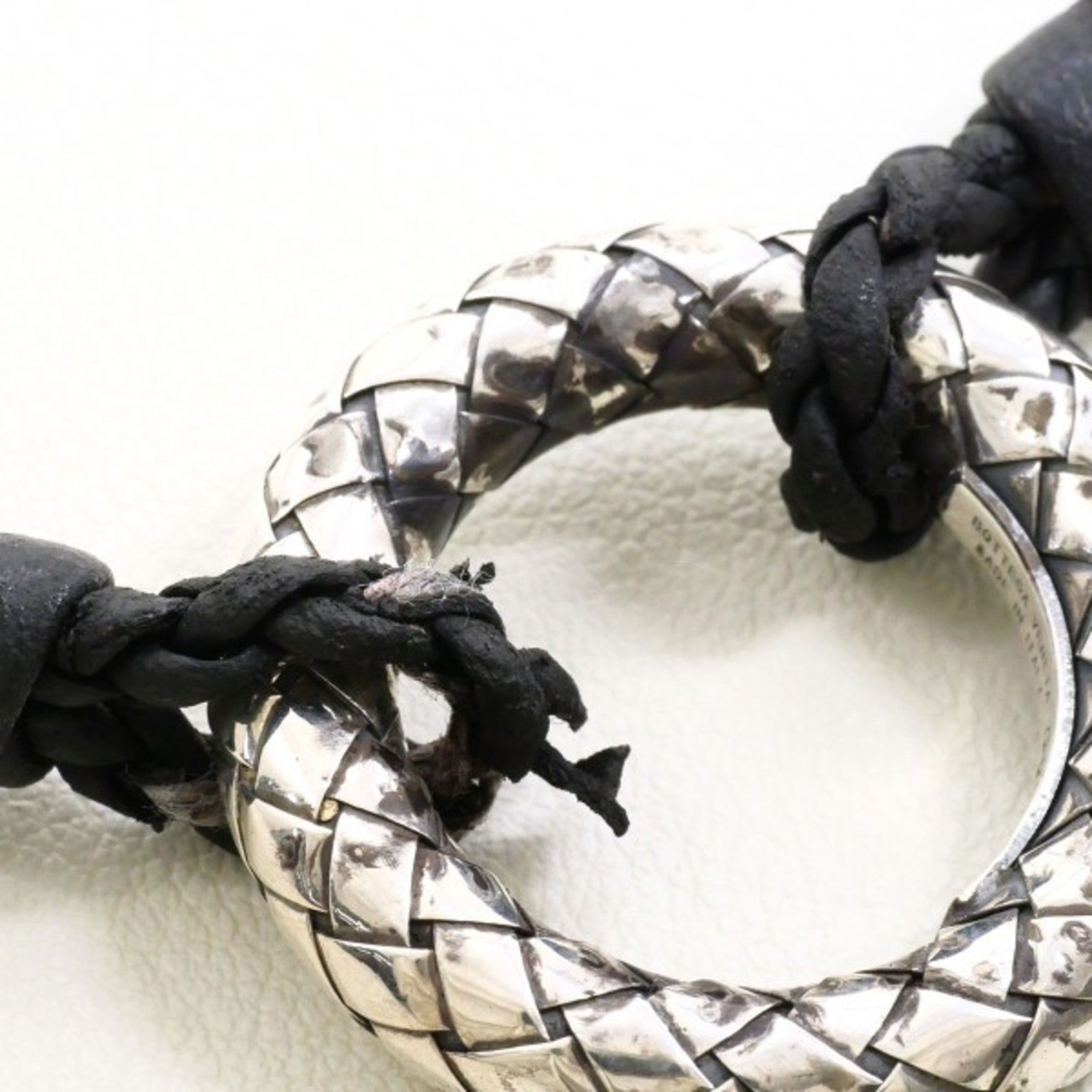 Bottega Veneta Intrecciato Circle Silver Leather Necklace Total weight approx. 16.6g 56cm — Like New