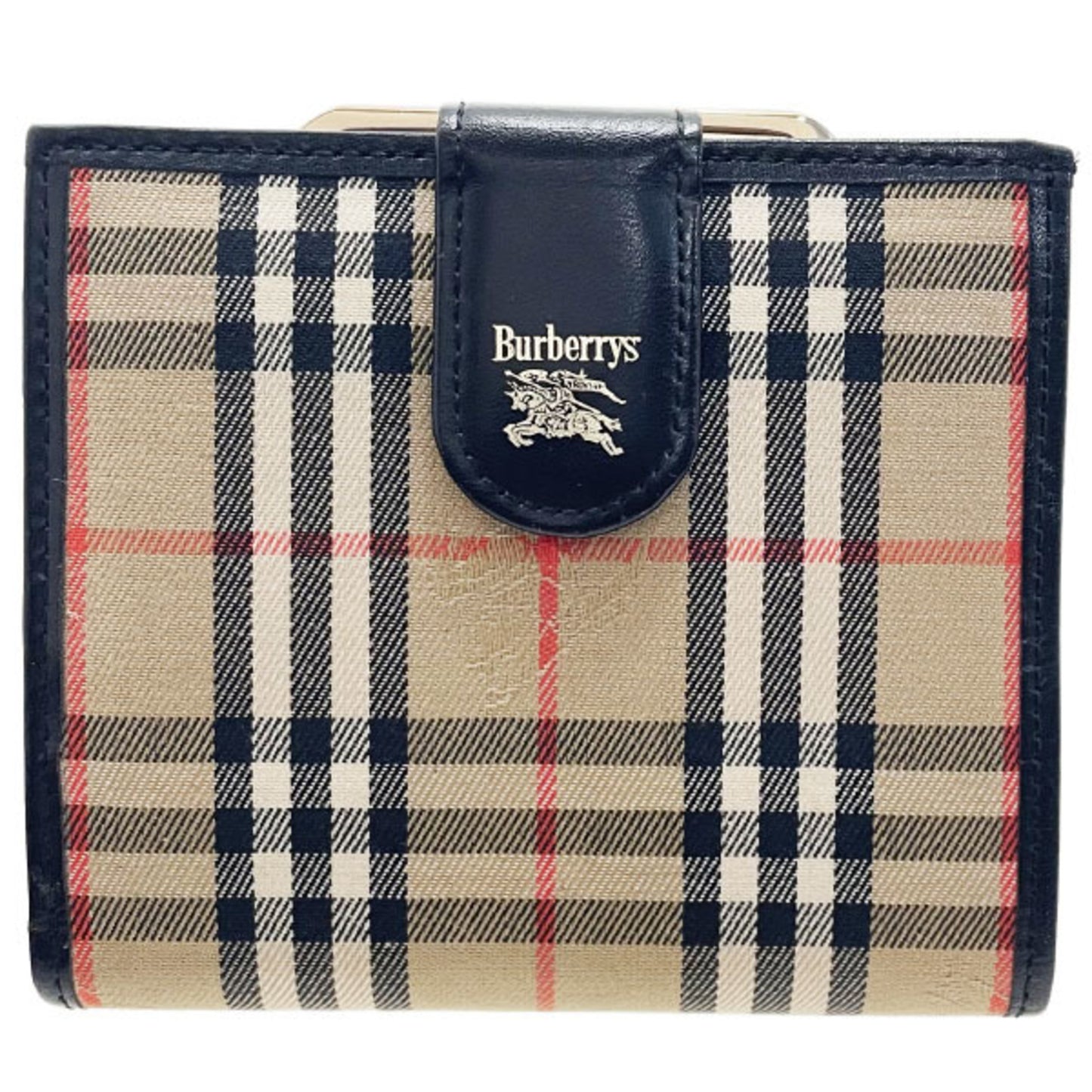 Burberry Wallet Check Canvas Leather Beige Black BURBERRY Burberrys' Burberrys Bi-fold Women's HWH-14735