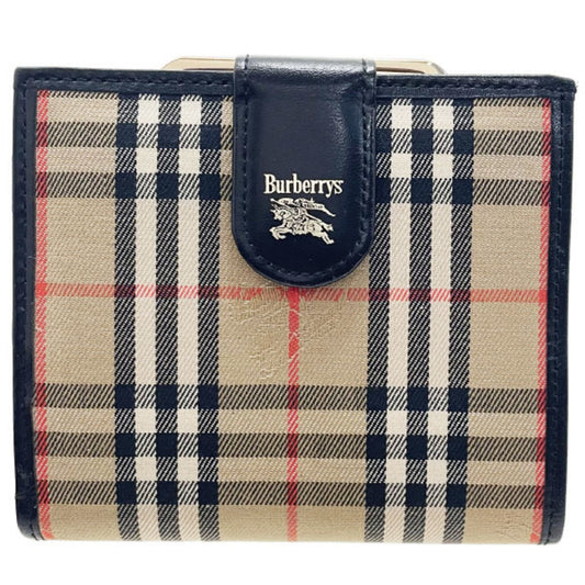 Burberry Wallet Check Canvas Leather Beige Black BURBERRY Burberrys' Burberrys Bi-fold Women's HWH-14735