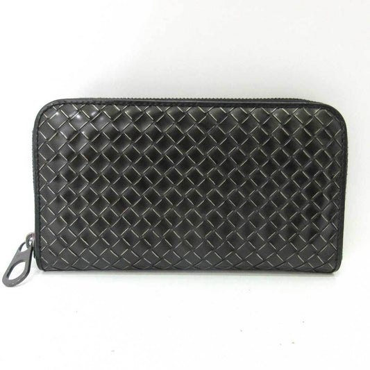 Bottega Veneta Wallet Long Round Zipper Black Intrecciato Men's Women's Enamel x Leather 114076 BOTTEGAVENETA