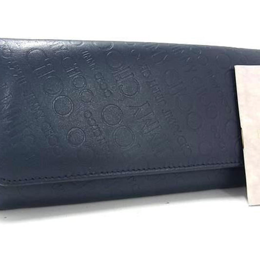 JIMMY CHOO NINO long wallet with flap, navy embossed leather, for men and women.