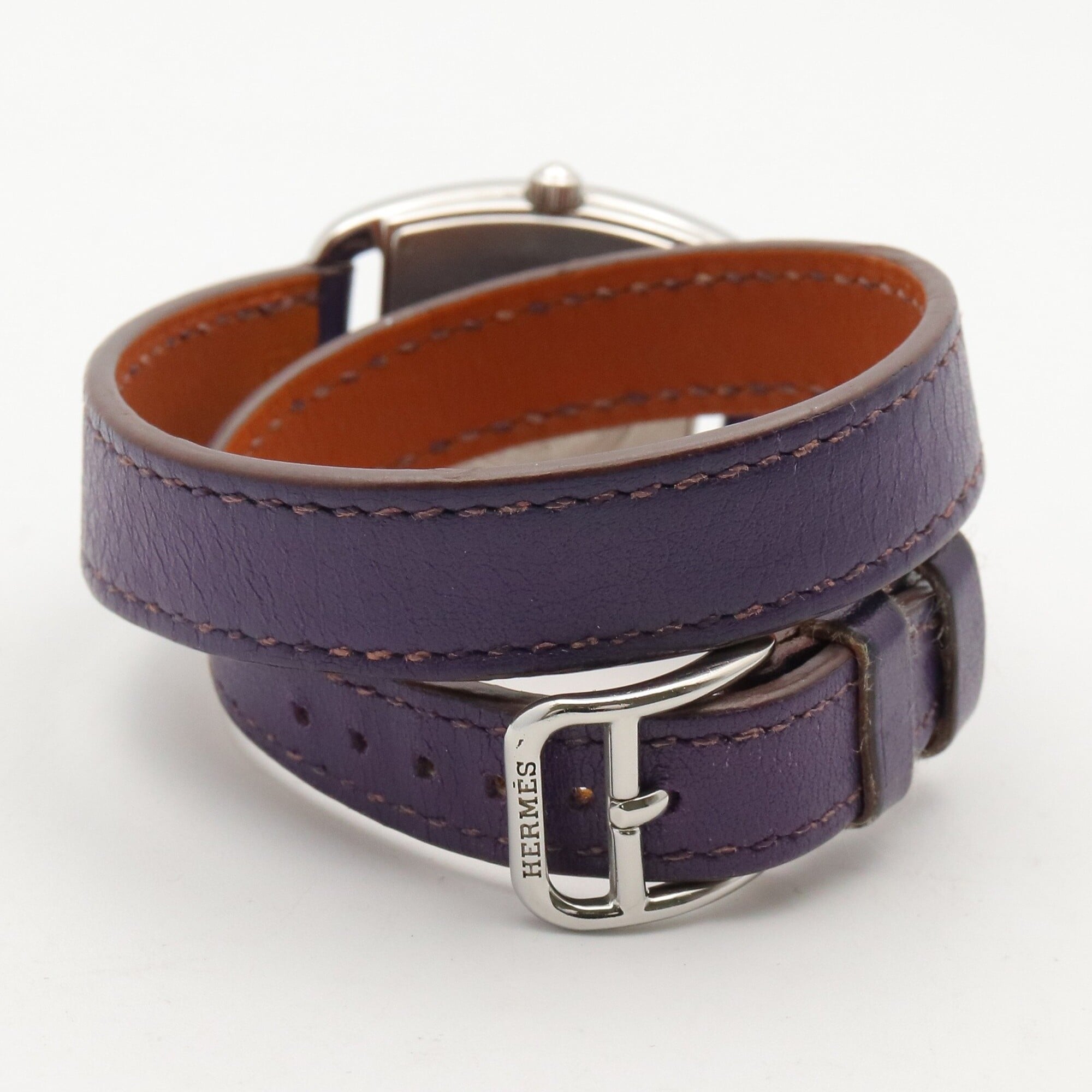 Hermes Cape Cod Tonneau Double Tour Watch, Stainless Steel, Leather Strap, Women's, White (CT1.210) — Very Good
