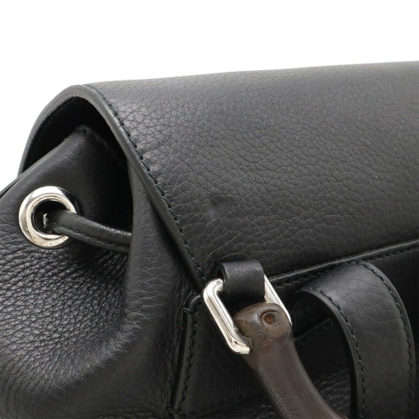 GUCCI Bamboo Backpack Shoulder Bag with Tassel, Leather, Black, 370833