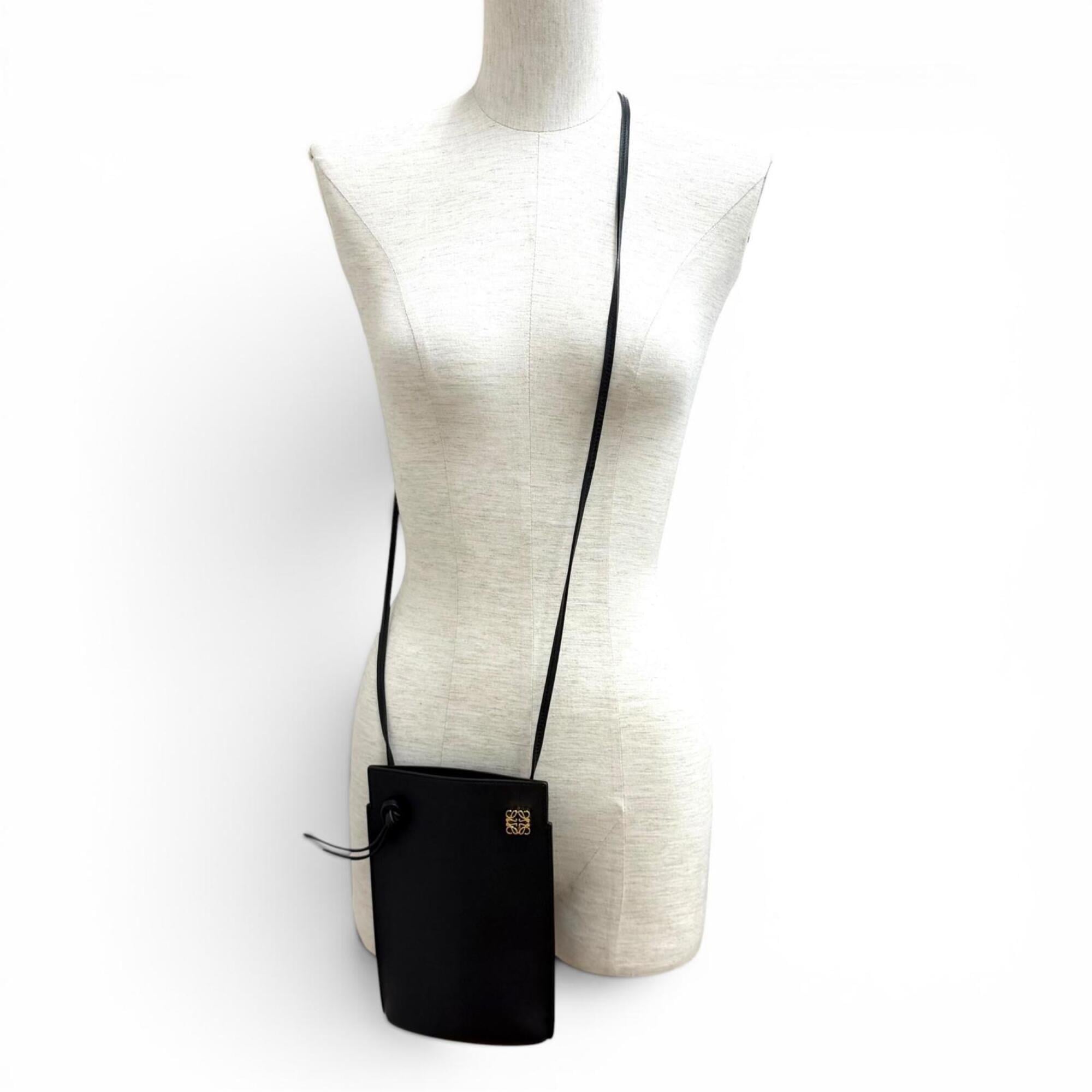 LOEWE C630R12X01 Classic Calfskin Dice Pocket Anagram Shoulder Bag, Black, Made in Spain, Women's, with Dust Bag — Like New