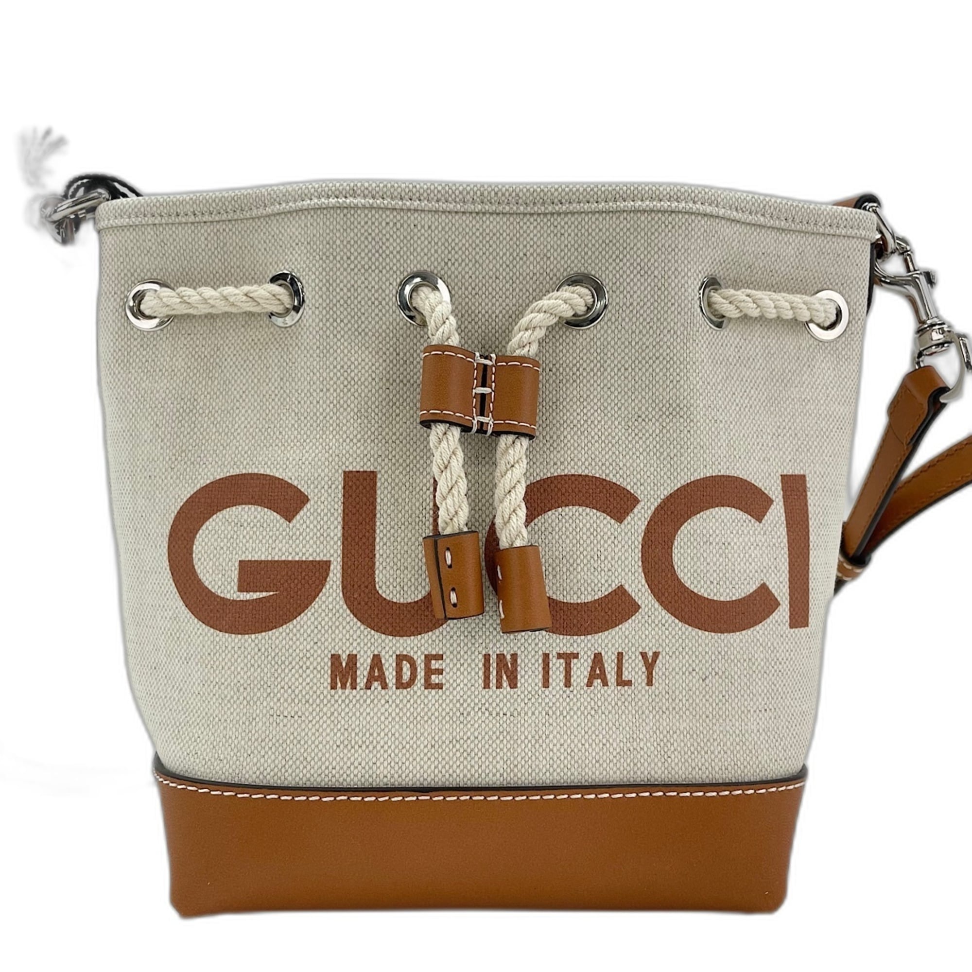 Gucci Lido Collection Logo Print Shoulder Bag, Canvas, Beige — Like New