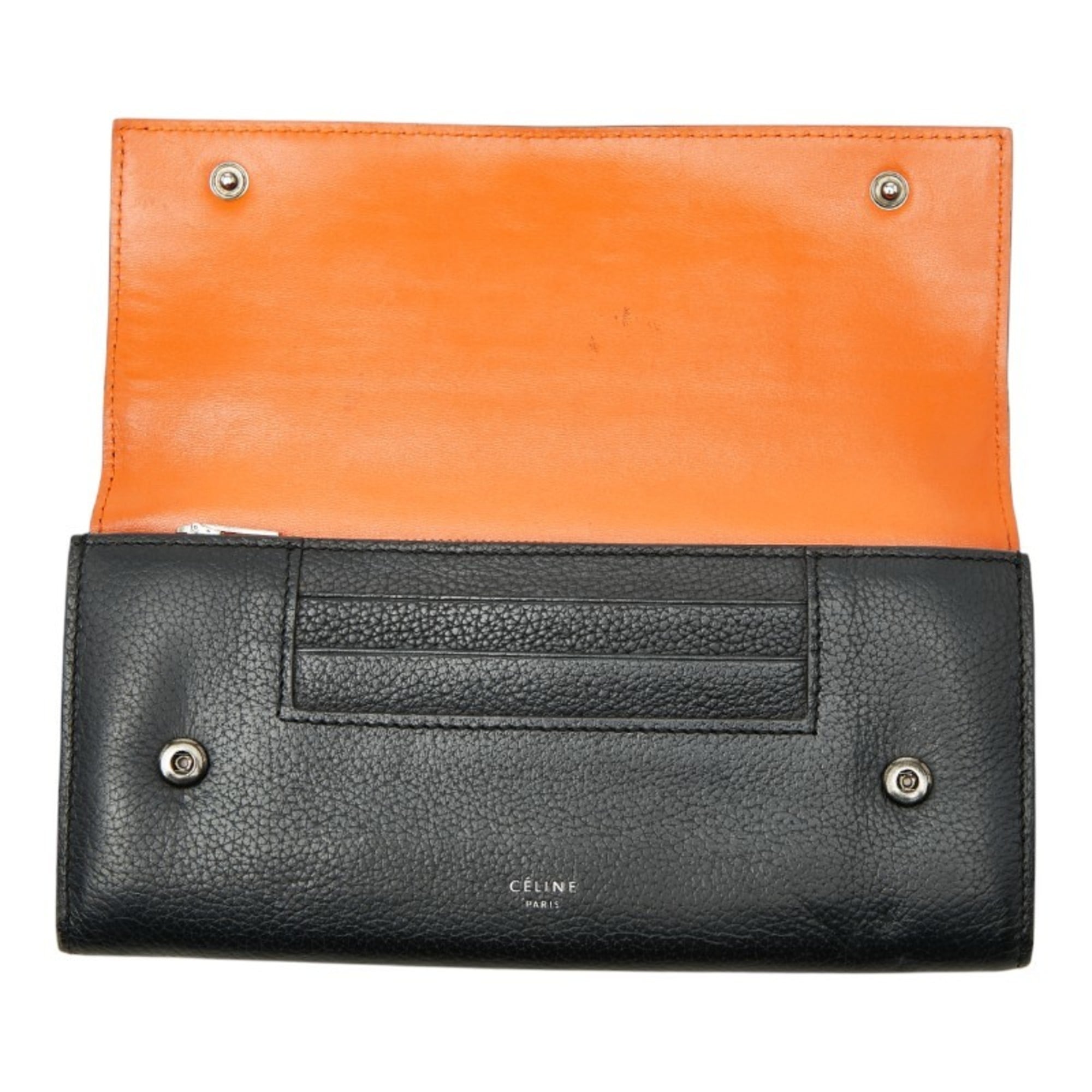 Celine Large Flap Multifunction Long Wallet in Black Leather for Women