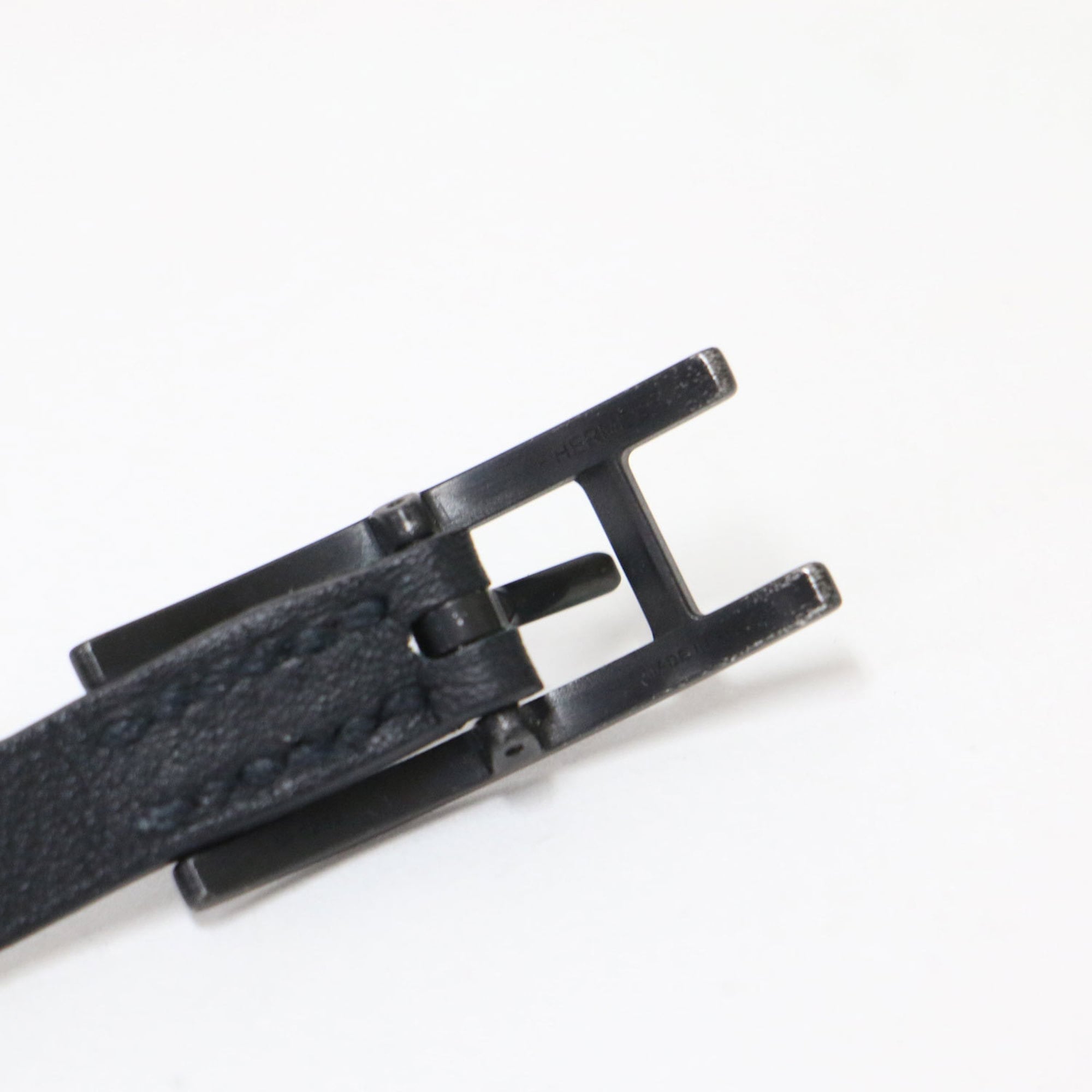 HERMES BehAPI Double Tour Bracelet, Black, Size: Free, Women's, Leather, Engraved Buckle, K4687