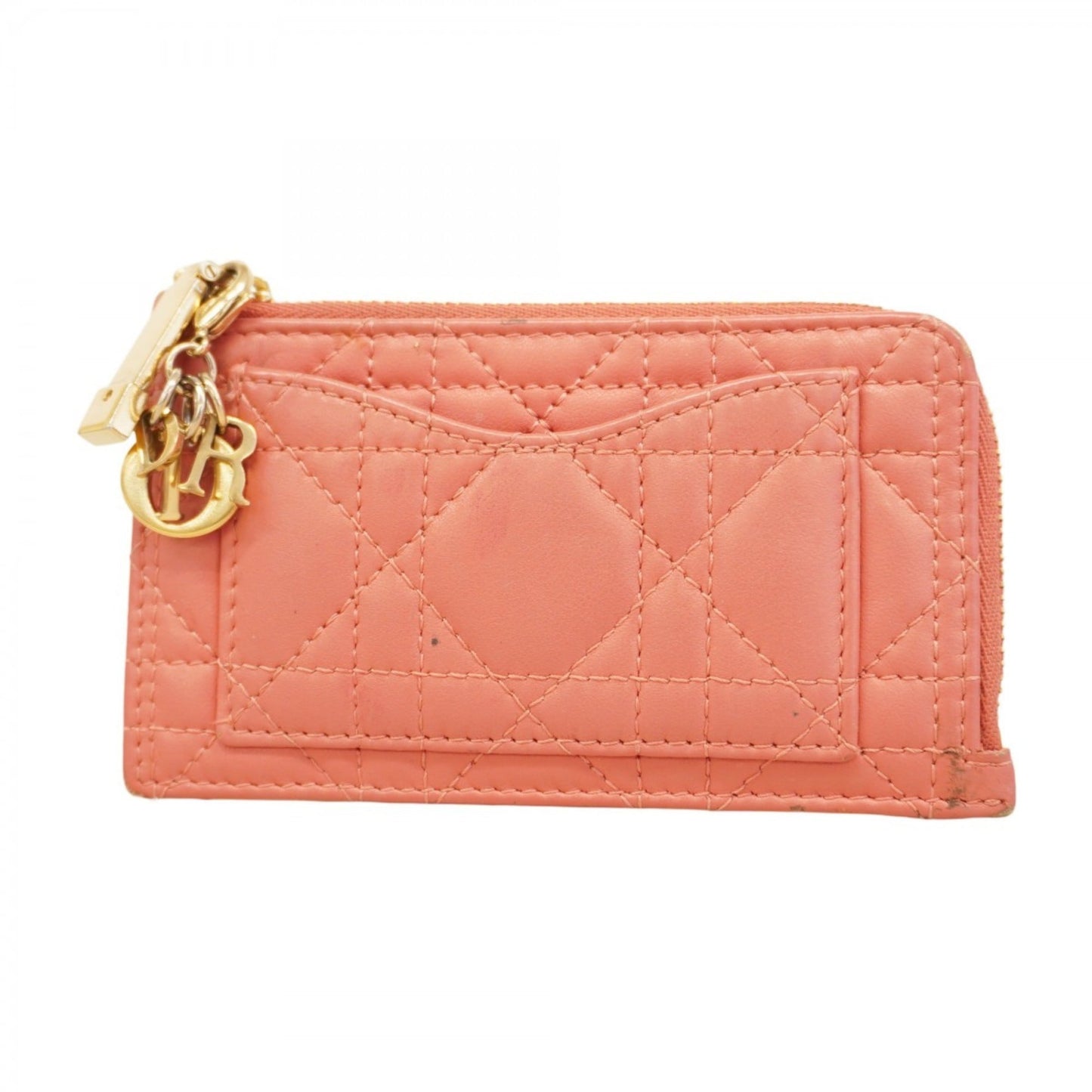 Christian Dior Cannage Leather Wallet/Coin Case, Pink, Women's