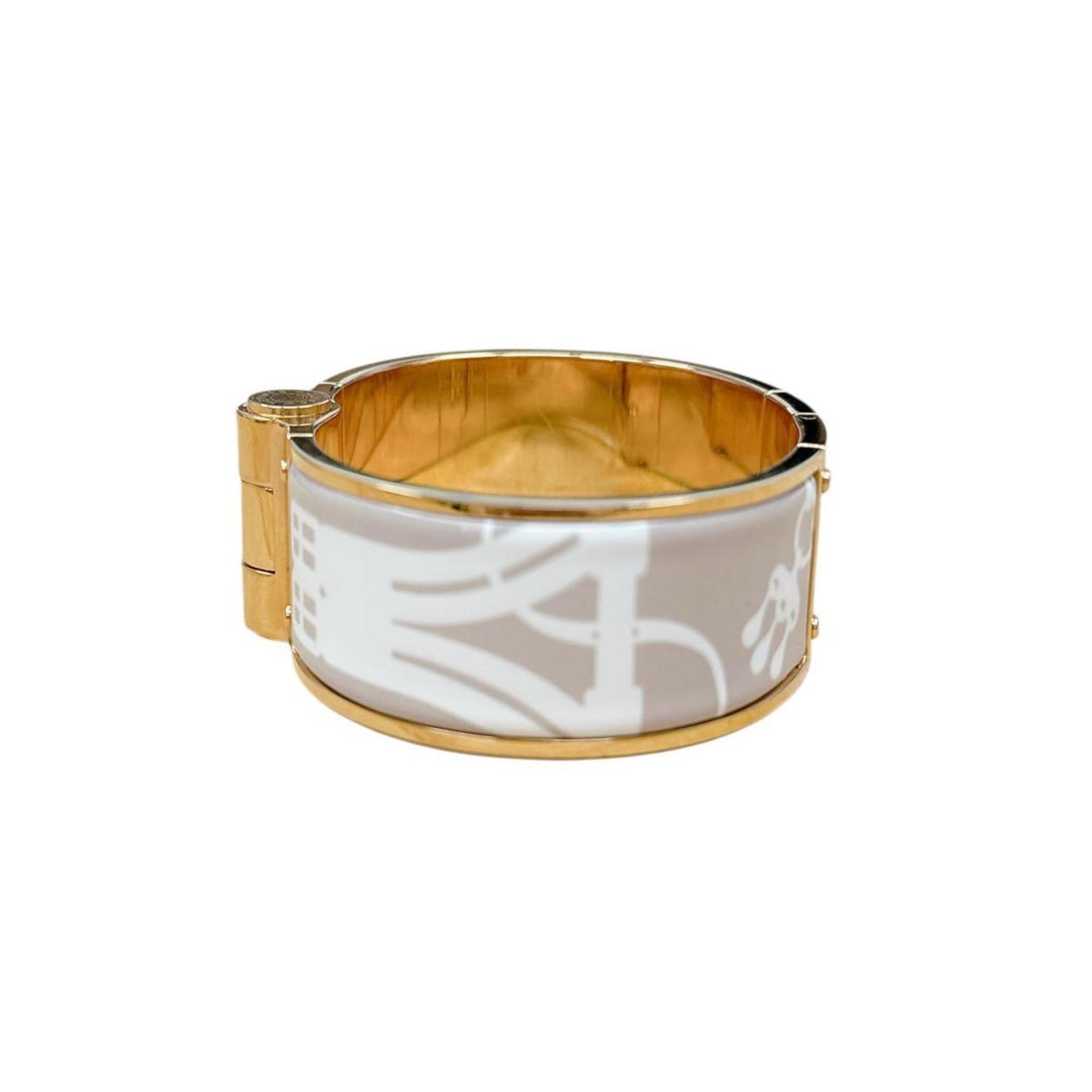 Hermes Hermès Charnière Bangle Bracelet GP White x Beige Gold