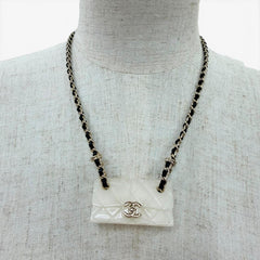 CHANEL B23C Matelassé bag motif Coco Mark chain necklace, ivory, made in Italy, 2023 model, women's — Like New
