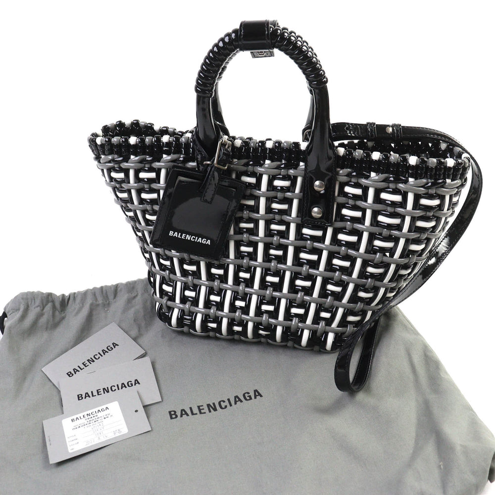 BALENCIAGA 671342 Bistro Basket Bag, XS, Enamel, 2-Way Handbag/Shoulder Black, Gray, White, Includes Dust Made in Italy, Women's — Like New