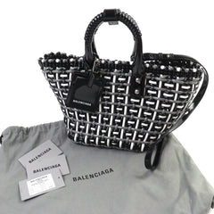 BALENCIAGA 671342 Bistro Basket Bag, XS, Enamel, 2-Way Handbag/Shoulder Black, Gray, White, Includes Dust Made in Italy, Women's — Like New