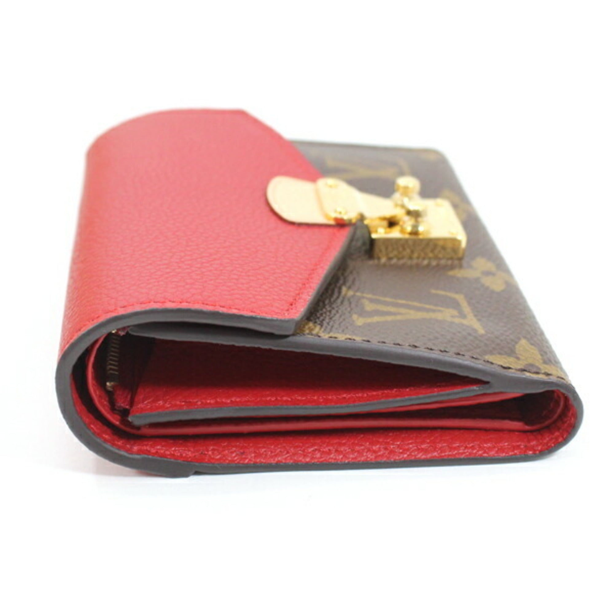 Louis Vuitton Women's Trifold Wallet, Portefeuille Pallas Compact, Monogram, Brown and Red, M67478, LOUIS VUITTON Wallet & Coin Purse, TK1780