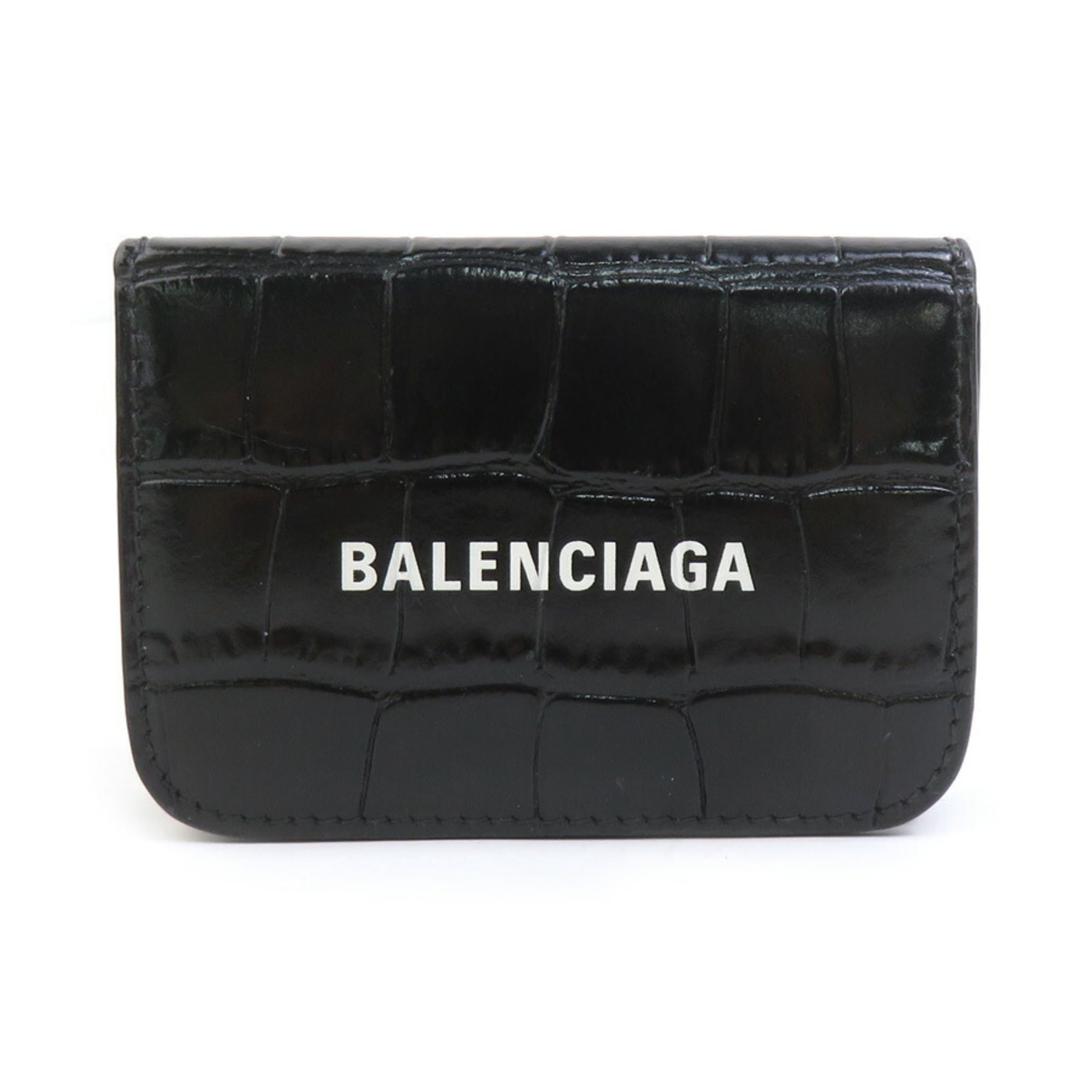Balenciaga BALENCIAGA Tri-fold Wallet Embossed Leather Black Men's Women's h31624k