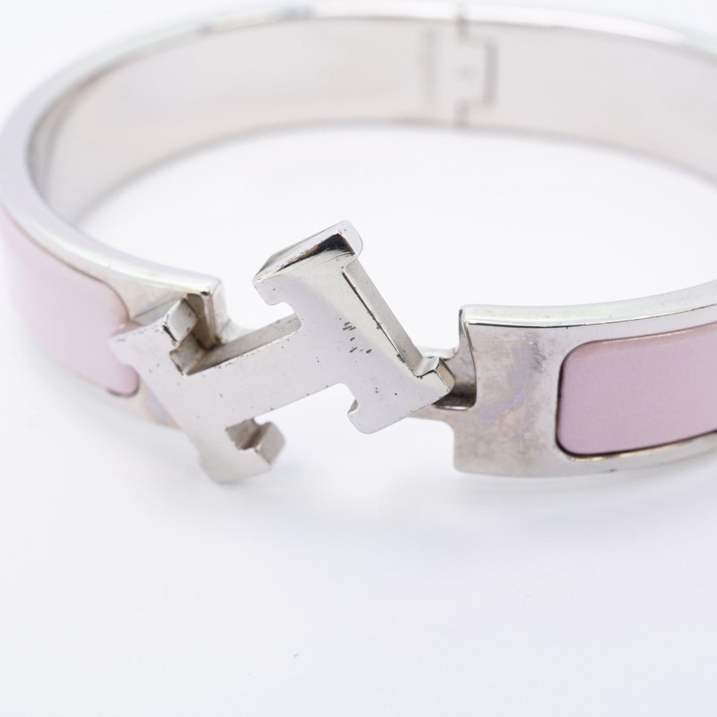 Hermes Click Clack PM Bangle, Metal, Silver, Pink, Women's