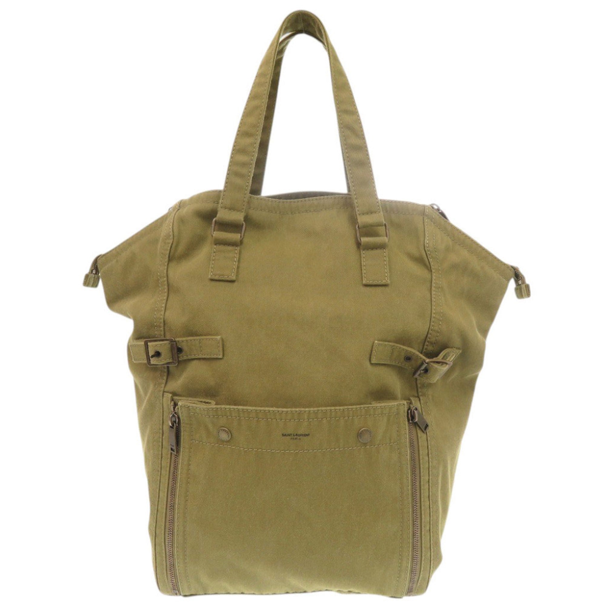 Yves Saint Laurent Saint Laurent Paris Downtown 757970 Canvas Khaki Tote Bag 0312 SAINT LAURENT PARIS — Like New