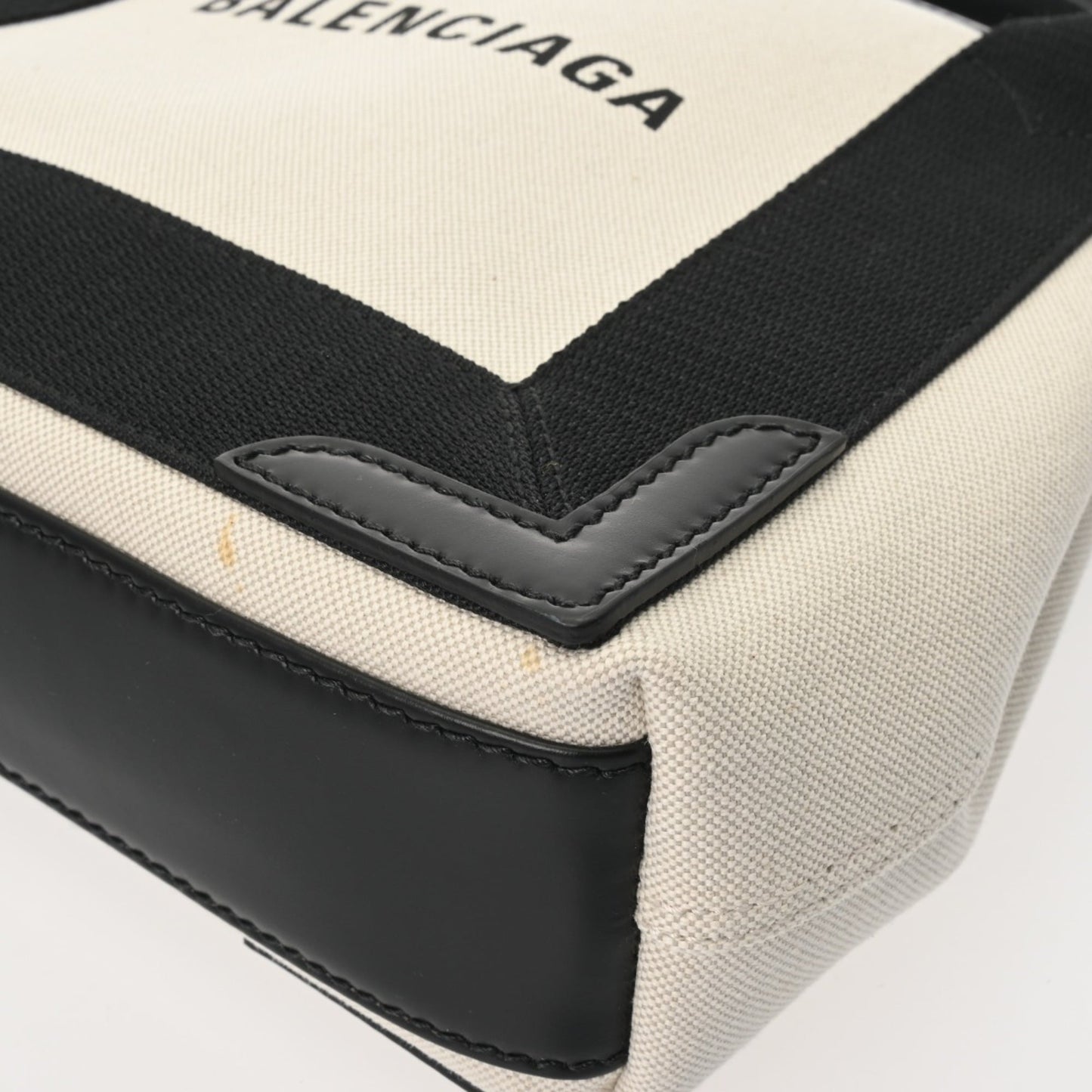 BALENCIAGA Navy Cabas XS 2-Way Handbag in White and Black (390346) - Women's Canvas Leather Pre-owned, Condition: A Ginzo