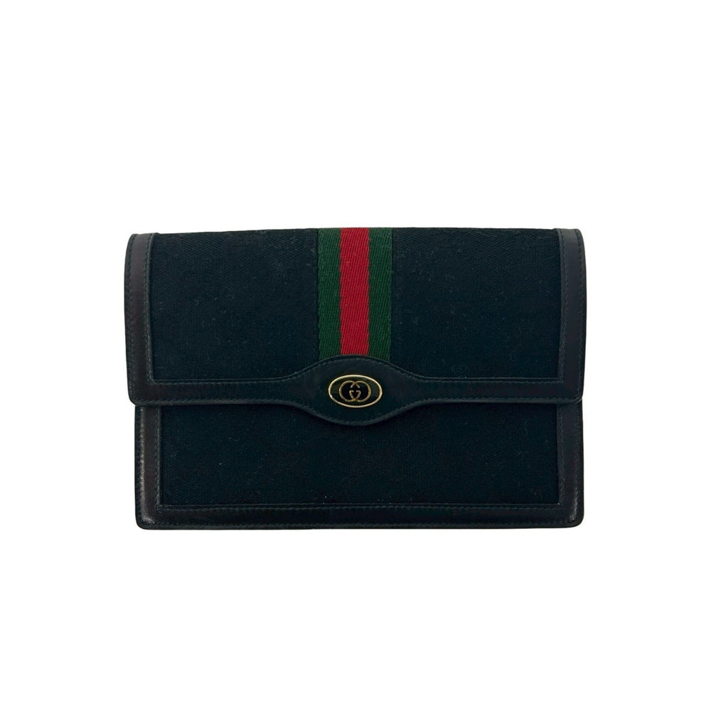 GUCCI Vintage GG Logo Hardware Sherry Line Canvas Leather Pouch Black 79409 — Like New