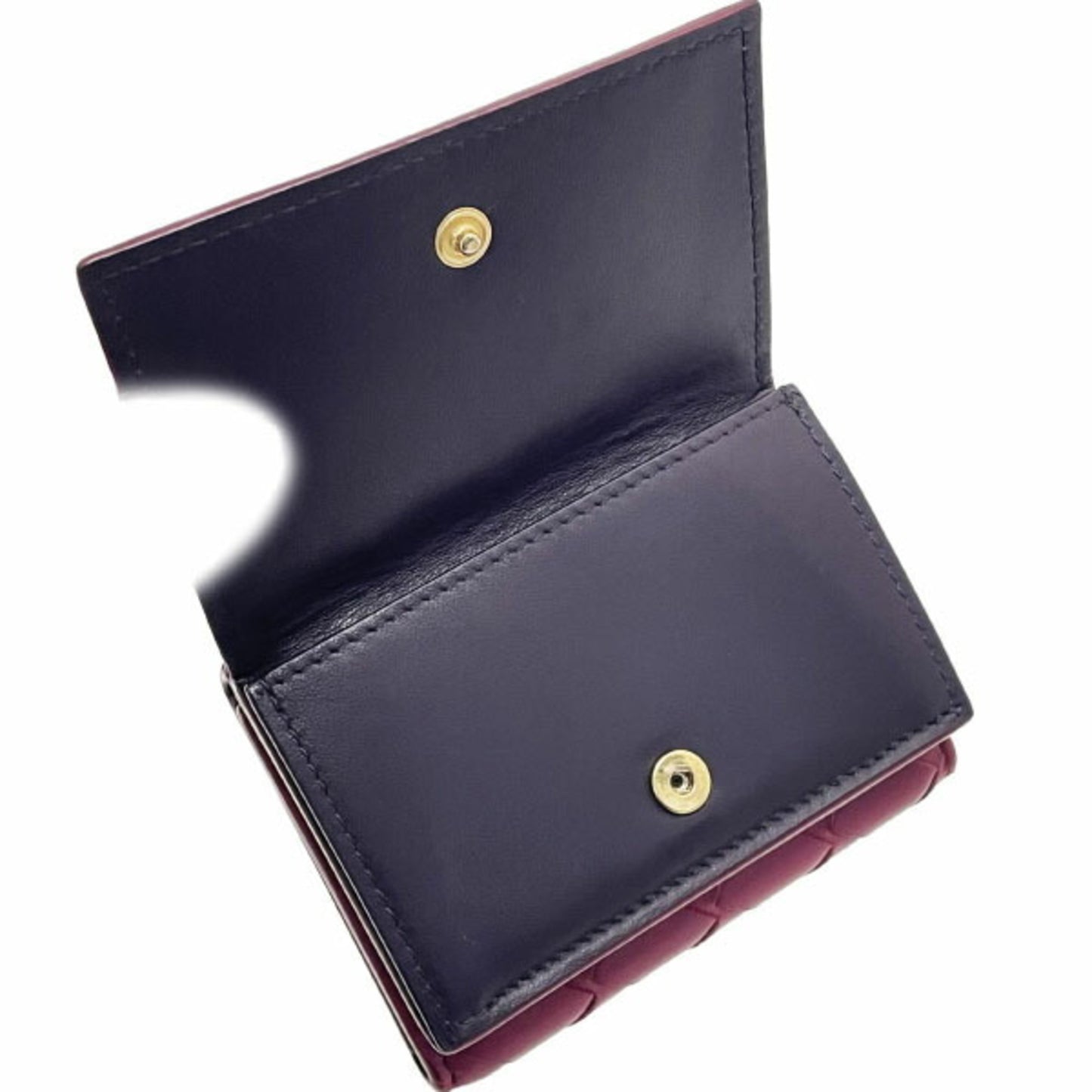 Bottega Veneta Intrecciato Tri-fold Wallet in Wine Red Leather with Mesh Tri-fold, Double Wallet, Compact Mini AYM-15789